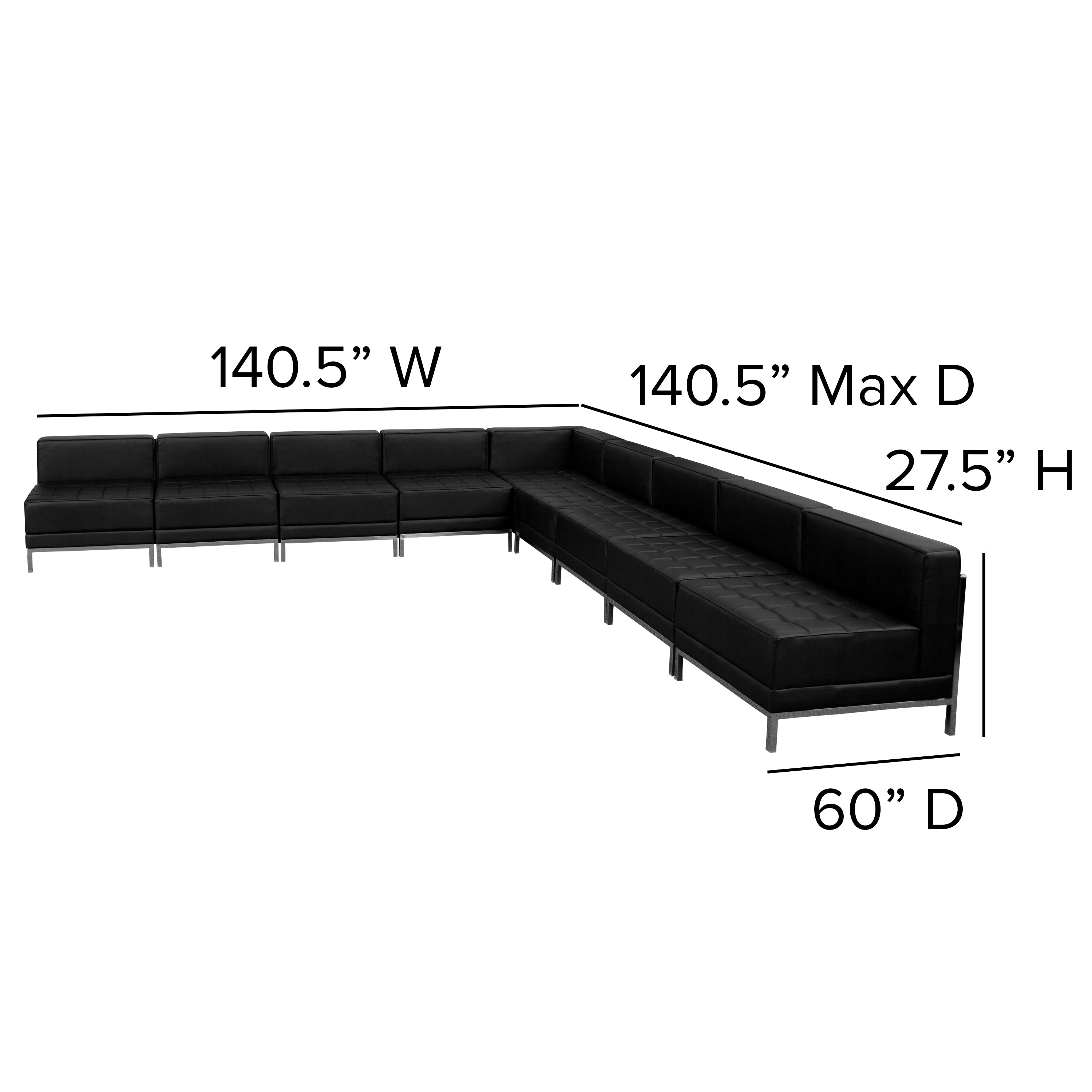HERCULES Imagination Series Black LeatherSoft Sectional Configuration with Ganging Clips, 9 Pieces