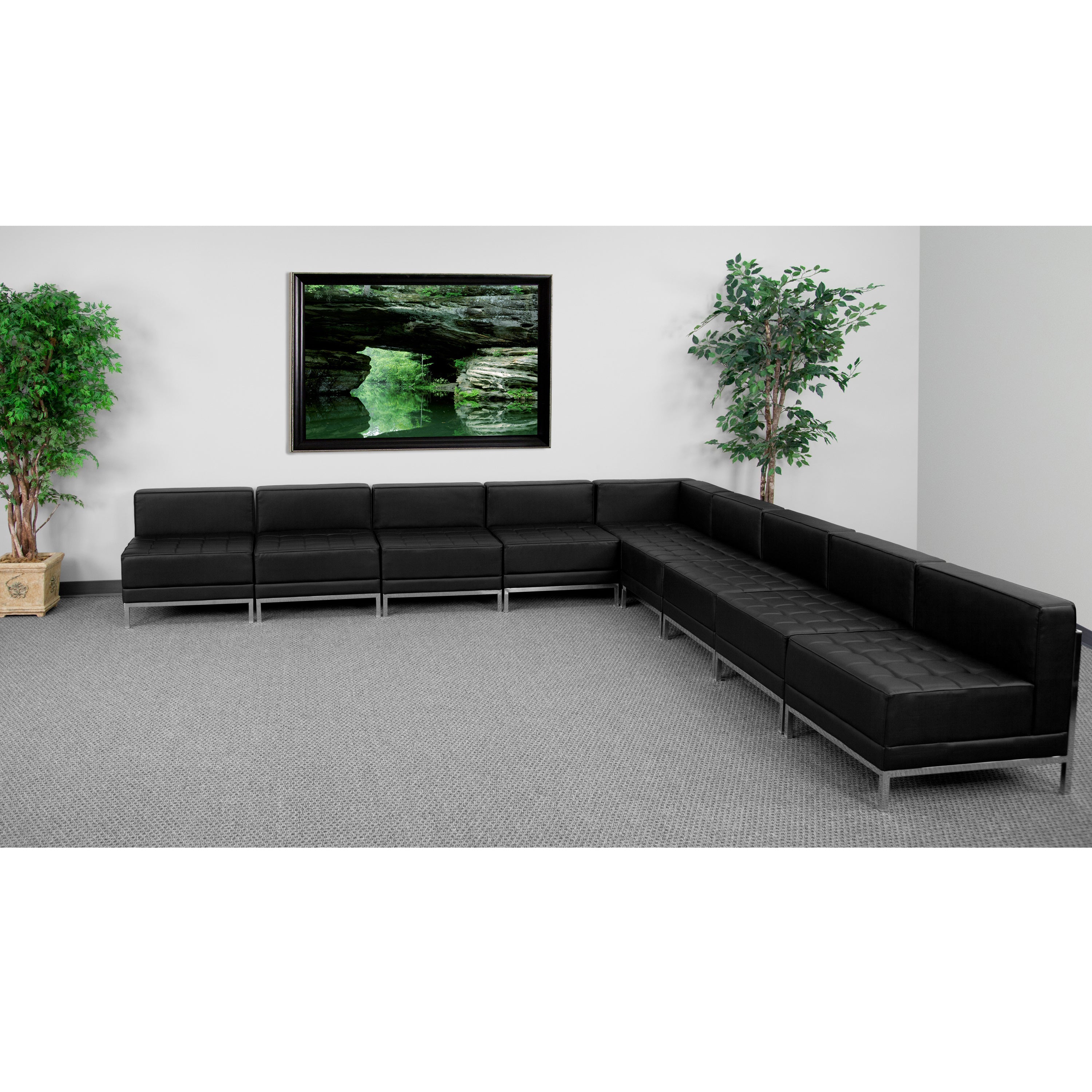 HERCULES Imagination Series Black LeatherSoft Sectional Configuration with Ganging Clips, 9 Pieces