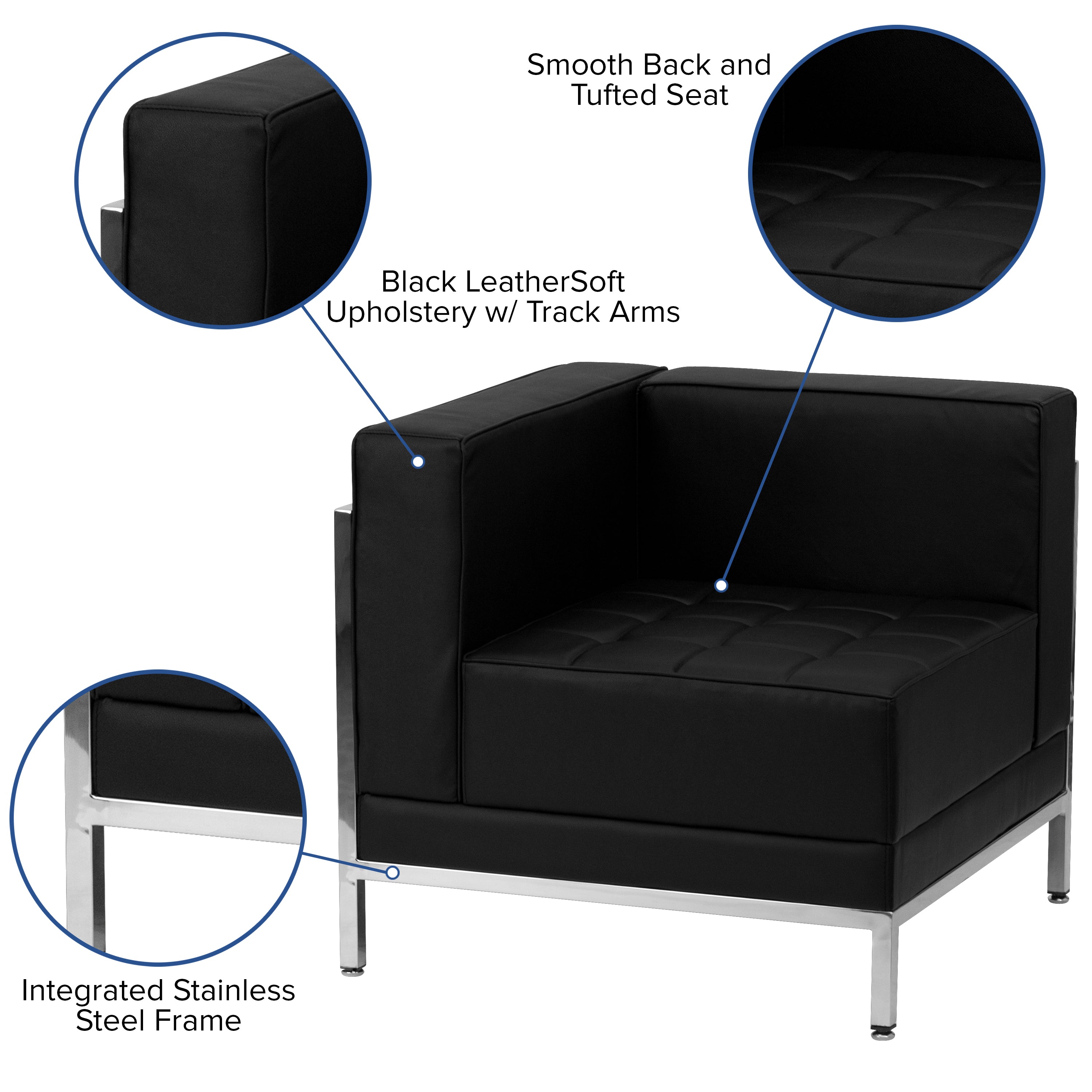 HERCULES Imagination Series Black LeatherSoft Sectional Configuration with Ganging Clips, 9 Pieces