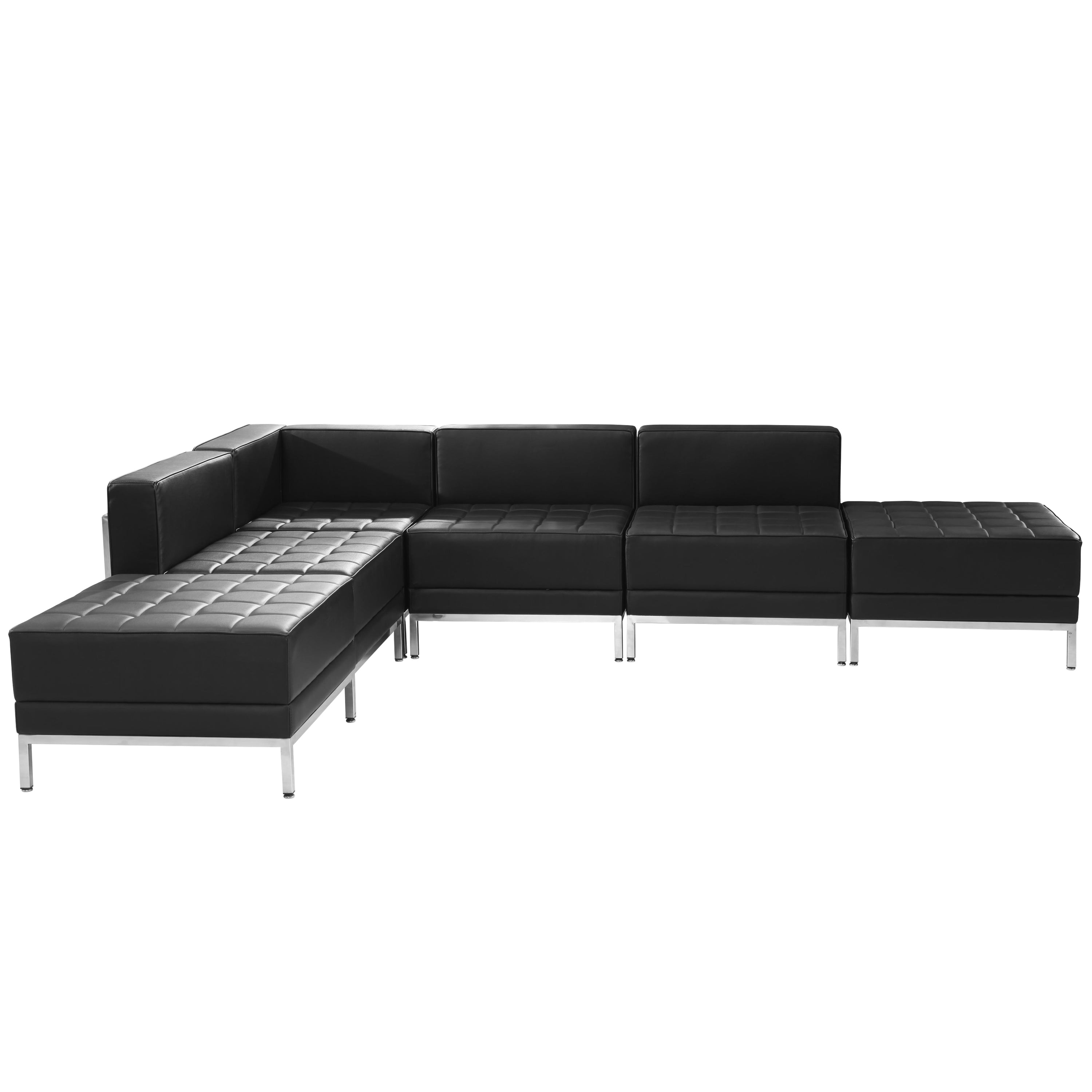 HERCULES Imagination Series Black LeatherSoft Sectional Configuration with Ganging Clips, 6 Pieces