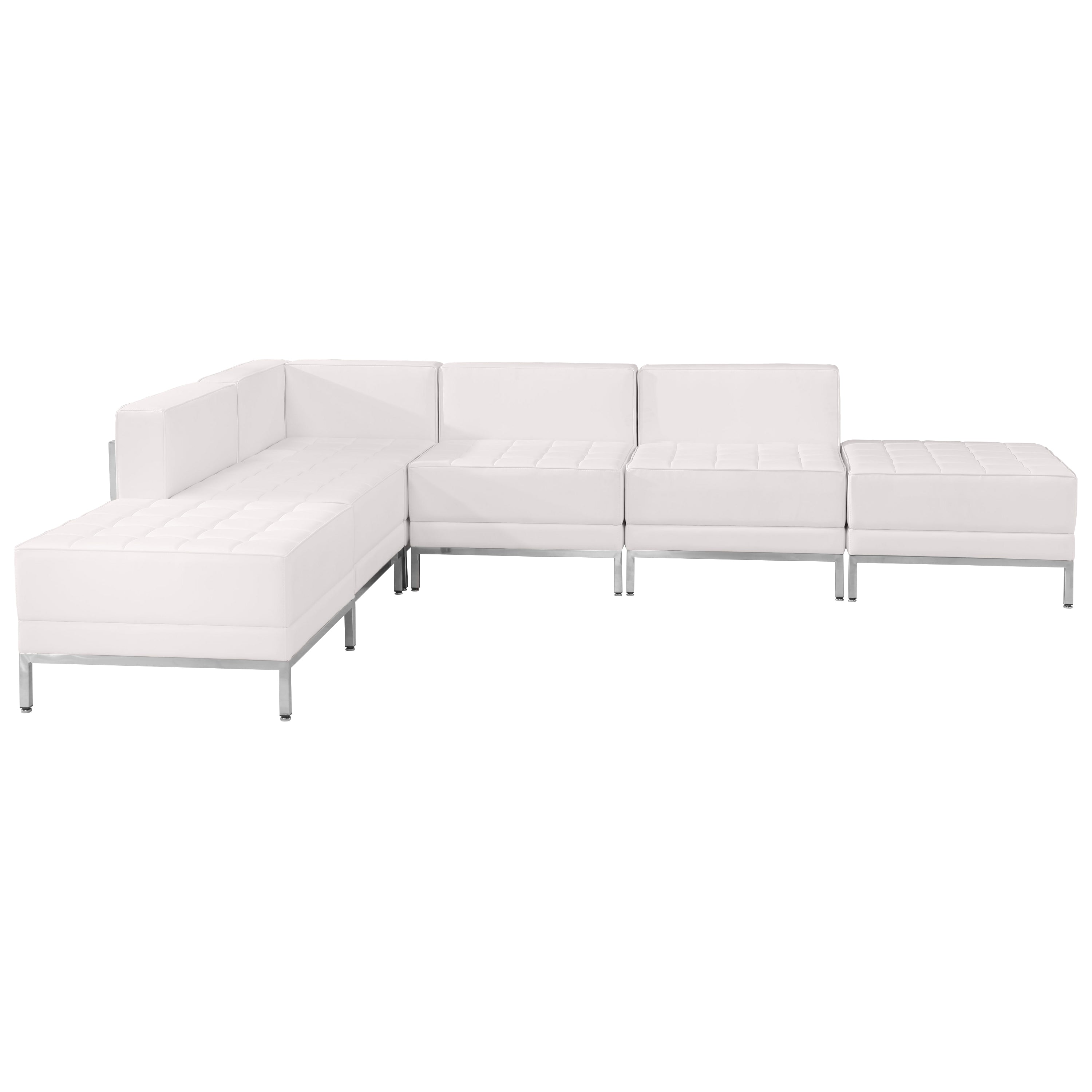 HERCULES Imagination Series Melrose White LeatherSoft Sectional Configuration with Ganging Clips, 6 Pieces