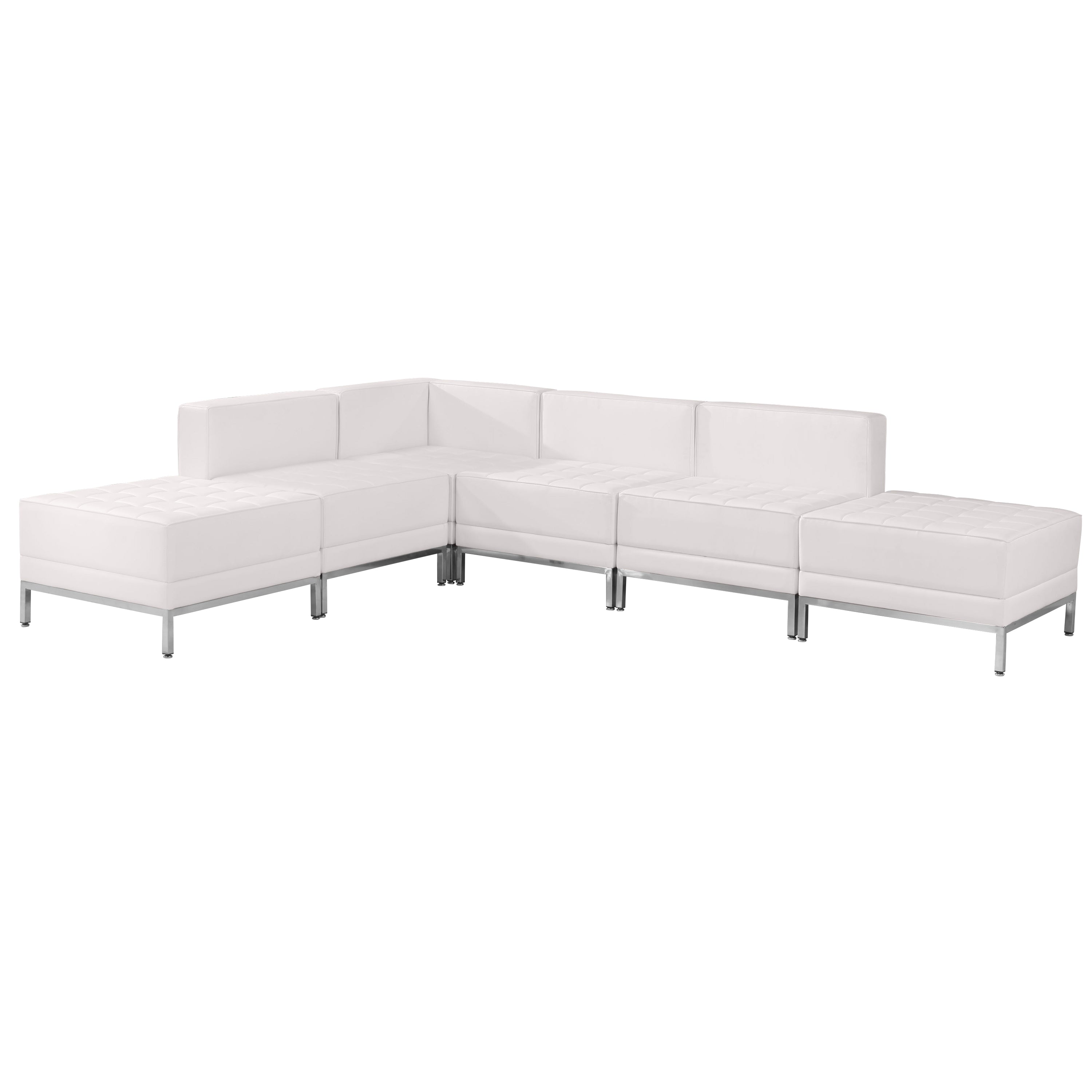HERCULES Imagination Series Melrose White LeatherSoft Sectional Configuration with Ganging Clips, 6 Pieces