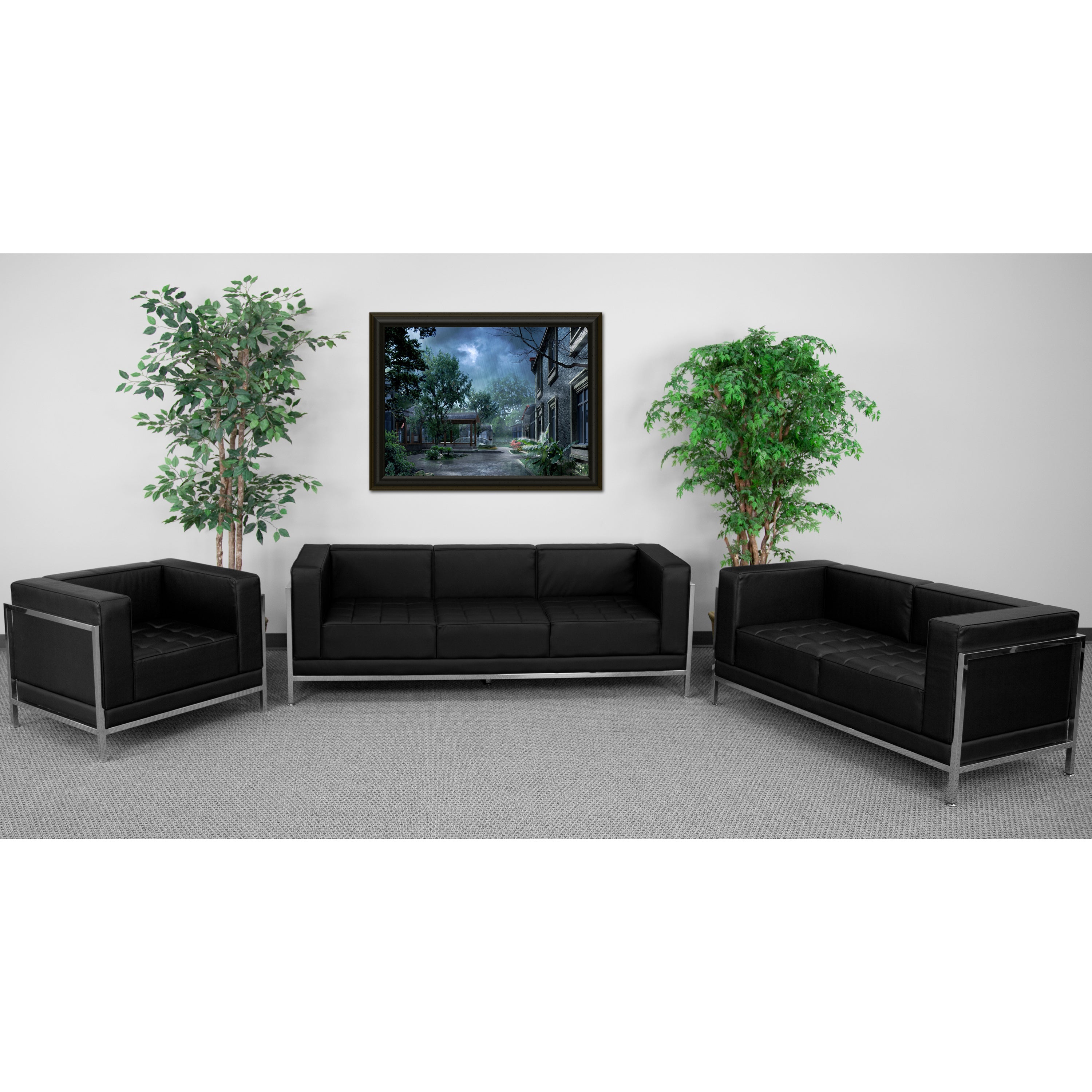 HERCULES Imagination Series Black LeatherSoft 3 Piece Sofa Set with Ganging Clips
