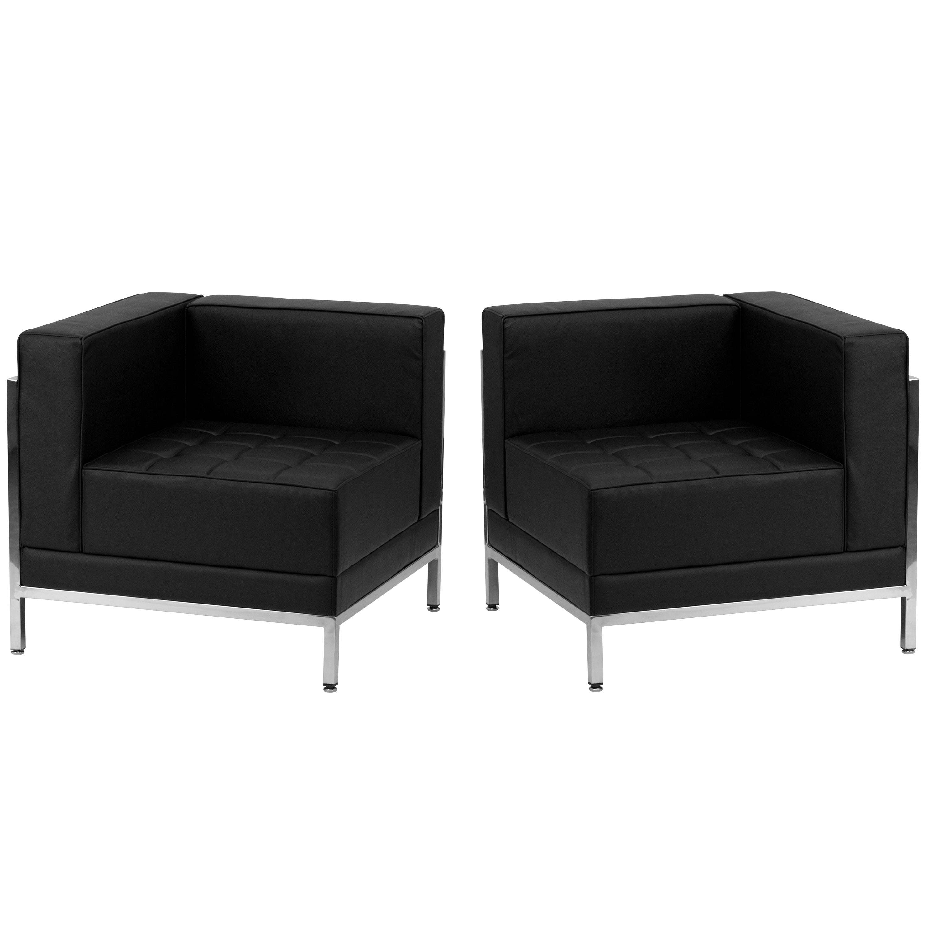 HERCULES Imagination Series Black LeatherSoft 2 Piece Corner Chair Set with Ganging Clips