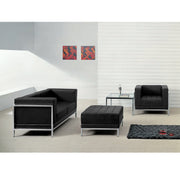 HERCULES Imagination Series Black LeatherSoft Loveseat, Chair & Ottoman Set with Ganging Clips