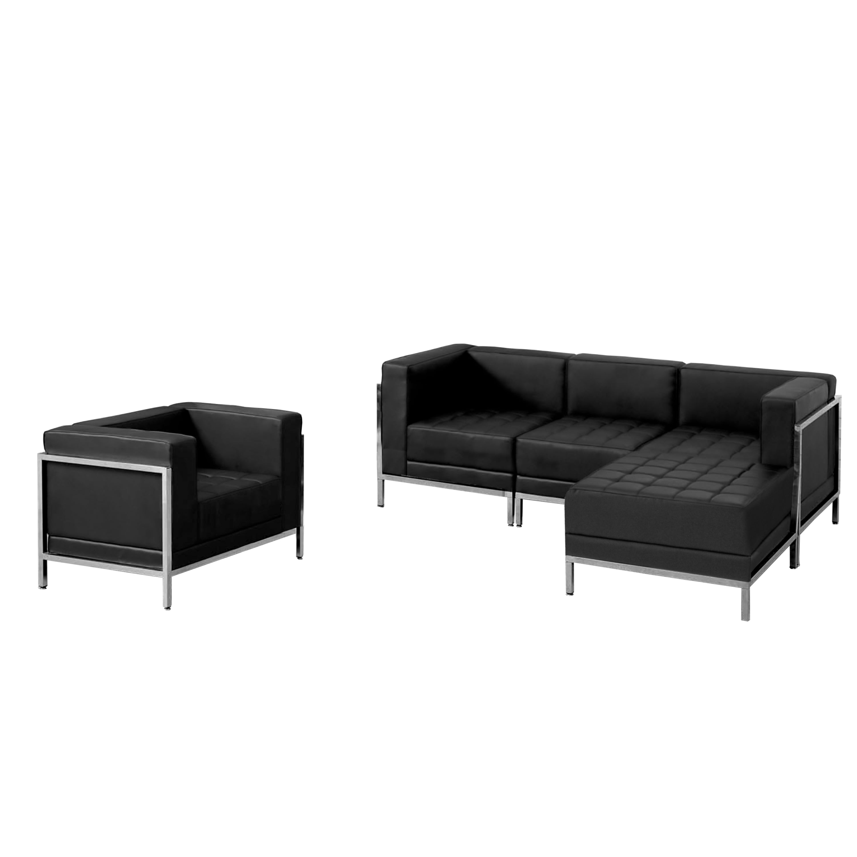 HERCULES Imagination Series Black LeatherSoft Sectional & Chair with Ganging Clips, 5 Pieces