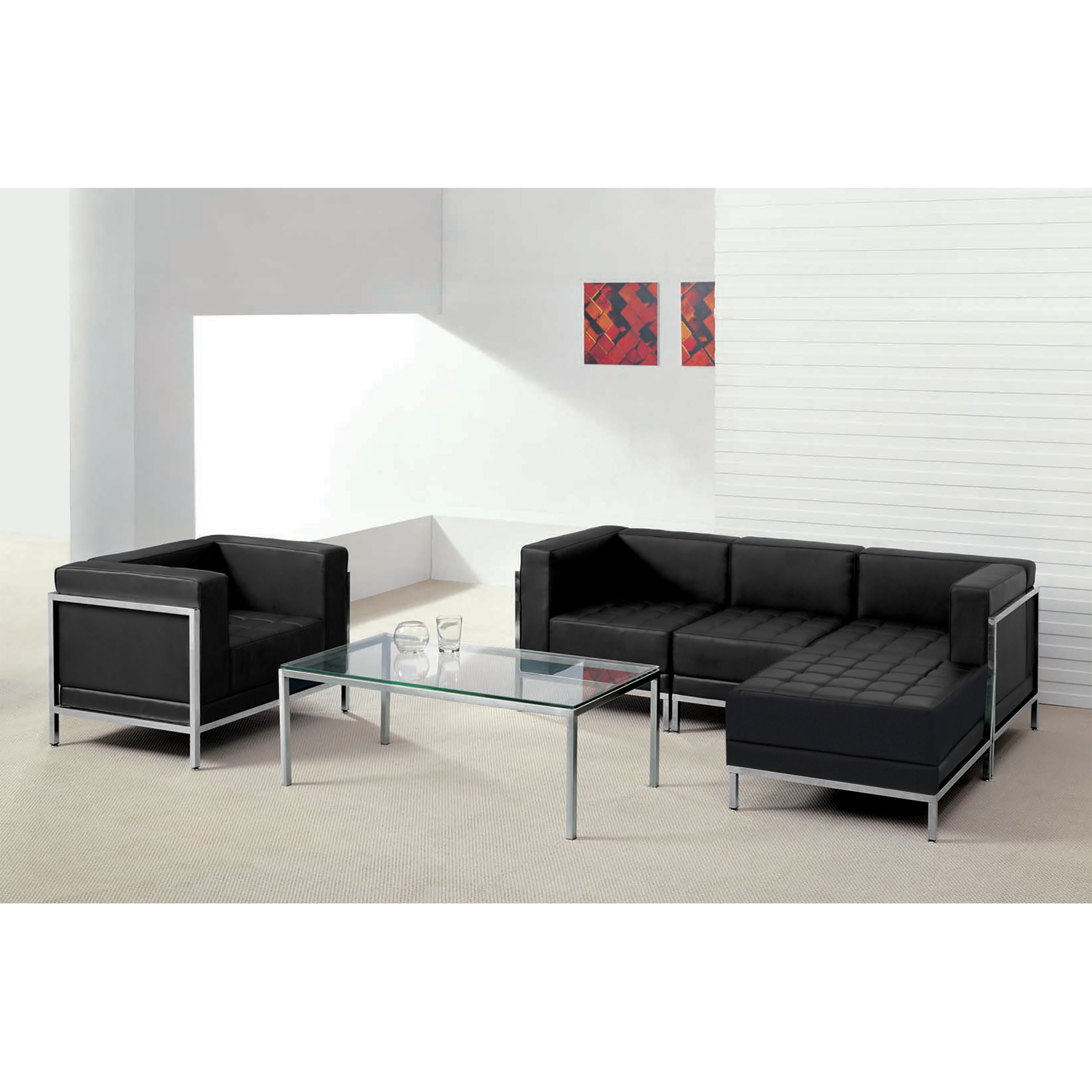HERCULES Imagination Series Black LeatherSoft Sectional & Chair with Ganging Clips, 5 Pieces