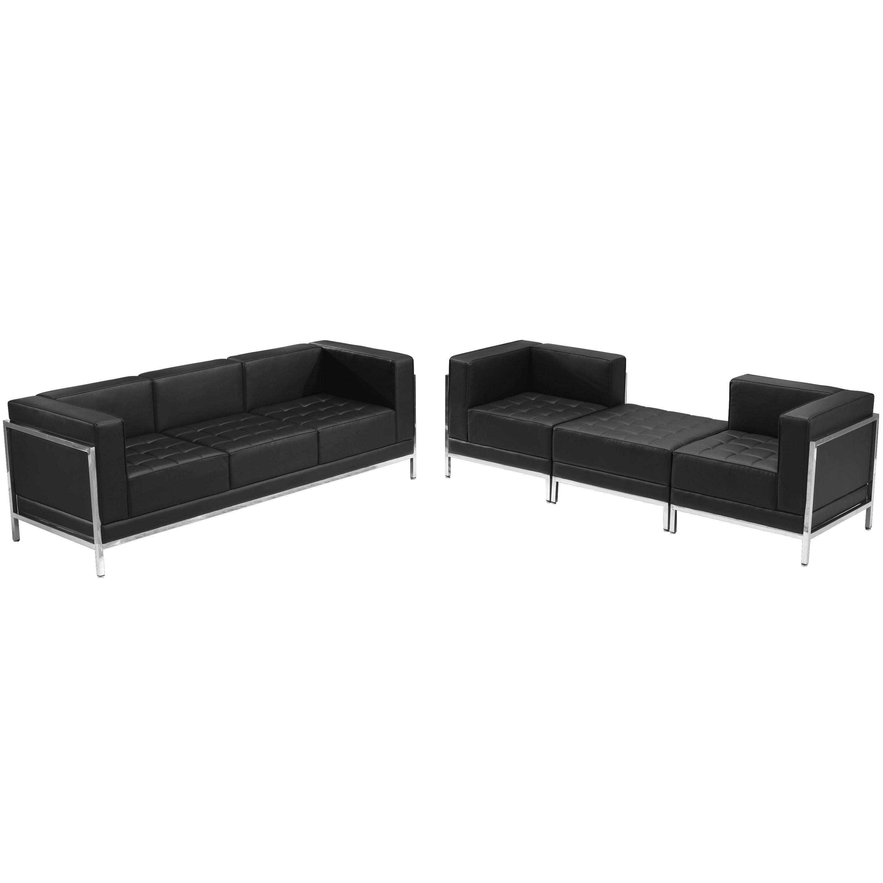 HERCULES Imagination Series Black LeatherSoft Sofa & Lounge Chair Set with Ganging Clips 4 Pieces
