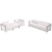 HERCULES Imagination Series Melrose White LeatherSoft Sofa & Lounge Chair Set with Ganging Clips 4 Pieces