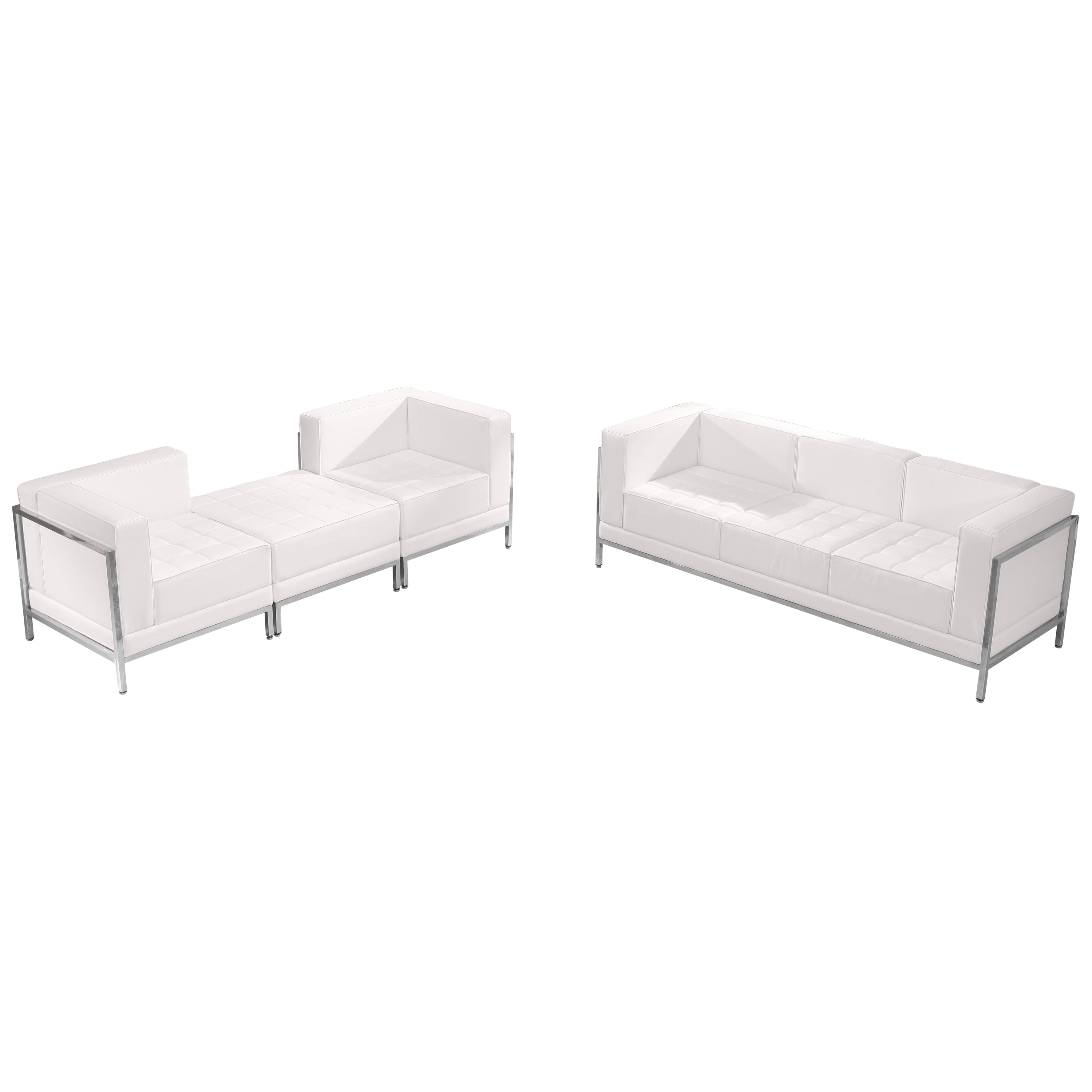 HERCULES Imagination Series Melrose White LeatherSoft Sofa & Lounge Chair Set with Ganging Clips 4 Pieces