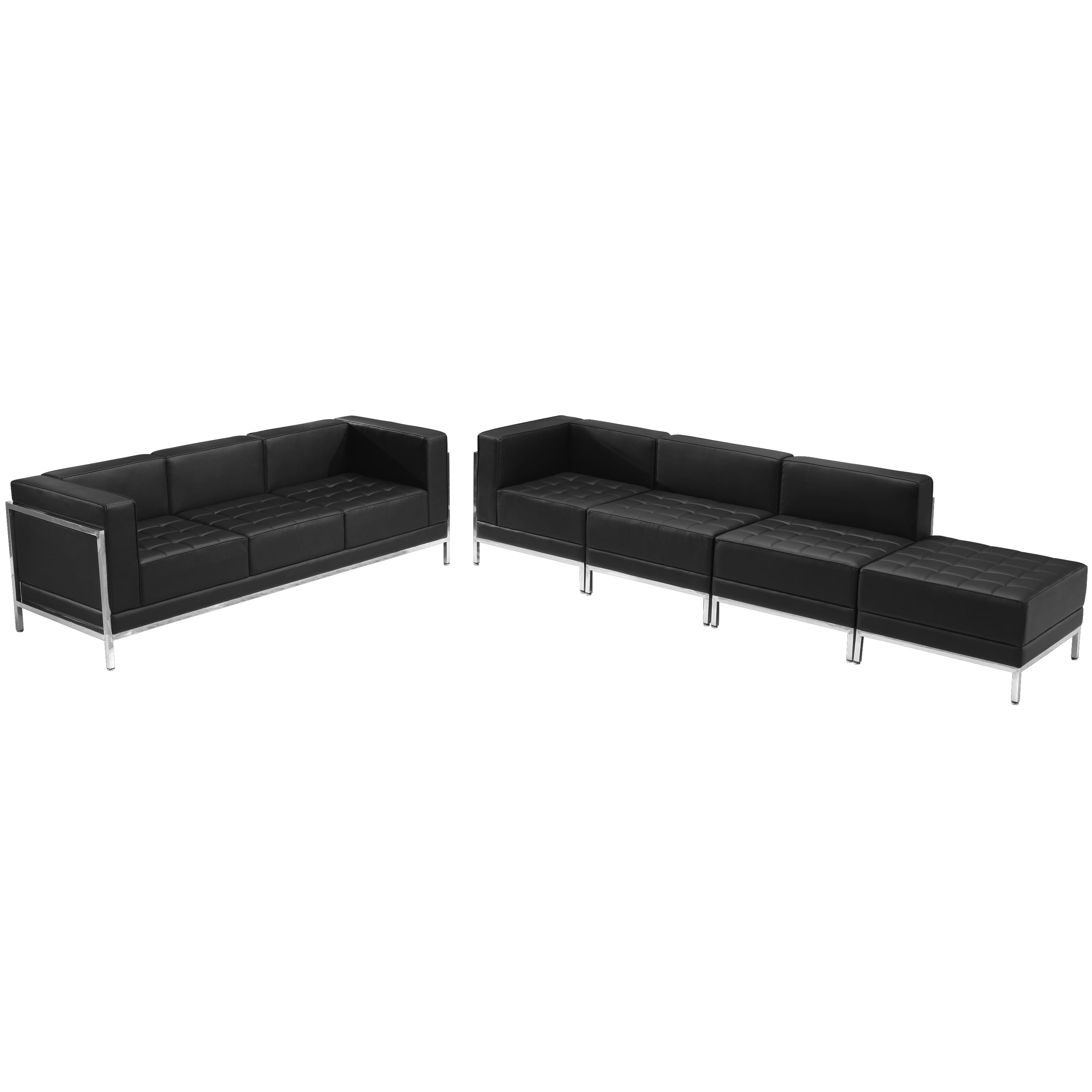 HERCULES Imagination Series Black LeatherSoft Sofa & Lounge Chair Set with Ganging Clips 5 Pieces