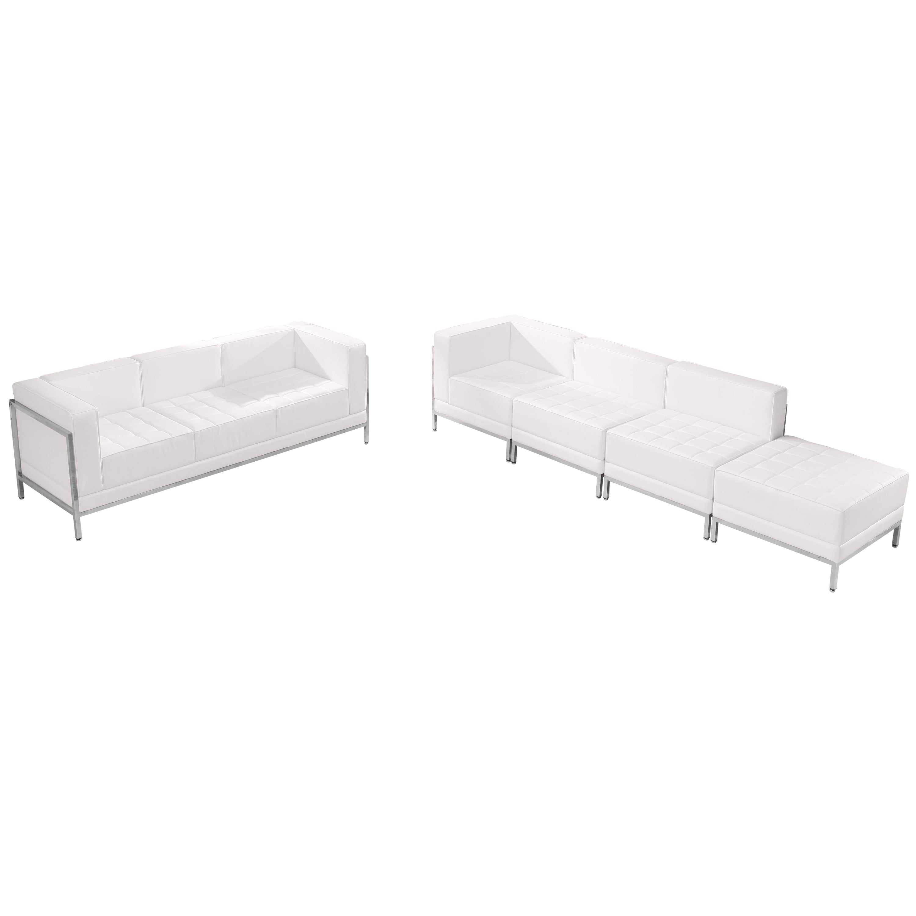 HERCULES Imagination Series Melrose White LeatherSoft Sofa & Lounge Chair Set with Ganging Clips 5 Pieces