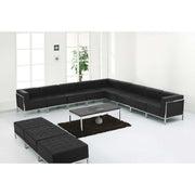 HERCULES Imagination Series Black LeatherSoft Sectional & Ottoman Set with Ganging Clips, 12 Pieces