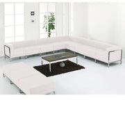 HERCULES Imagination Series Melrose White LeatherSoft Sectional & Ottoman Set with Ganging Clips, 12 Pieces