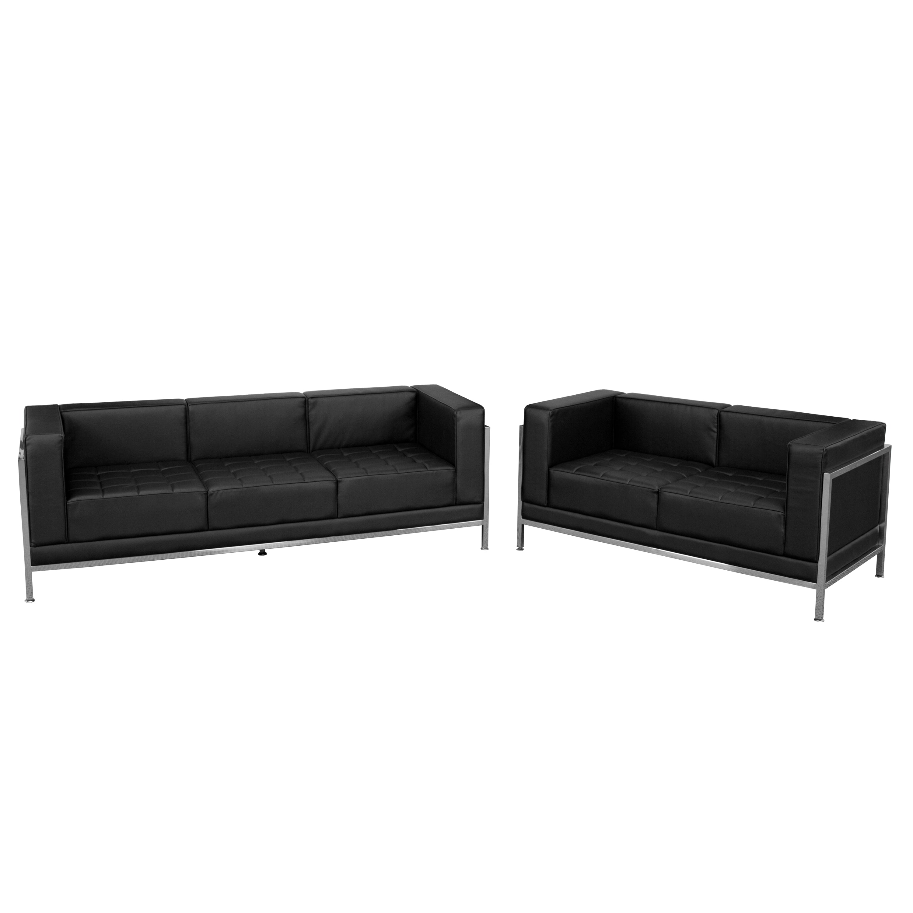 HERCULES Imagination Series Black LeatherSoft Sofa & Loveseat Set with Ganging Clips