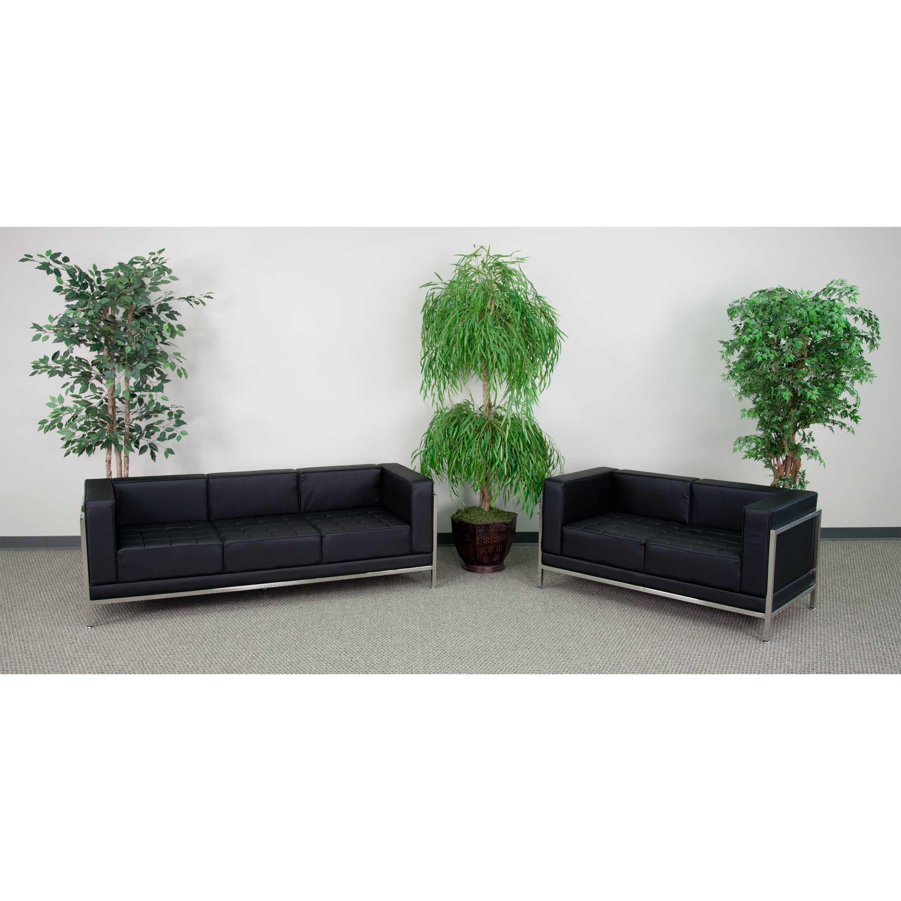 HERCULES Imagination Series Black LeatherSoft Sofa & Loveseat Set with Ganging Clips