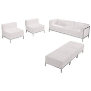 HERCULES Imagination Series Melrose White LeatherSoft Sofa, Chair & Ottoman Set with Ganging Clips