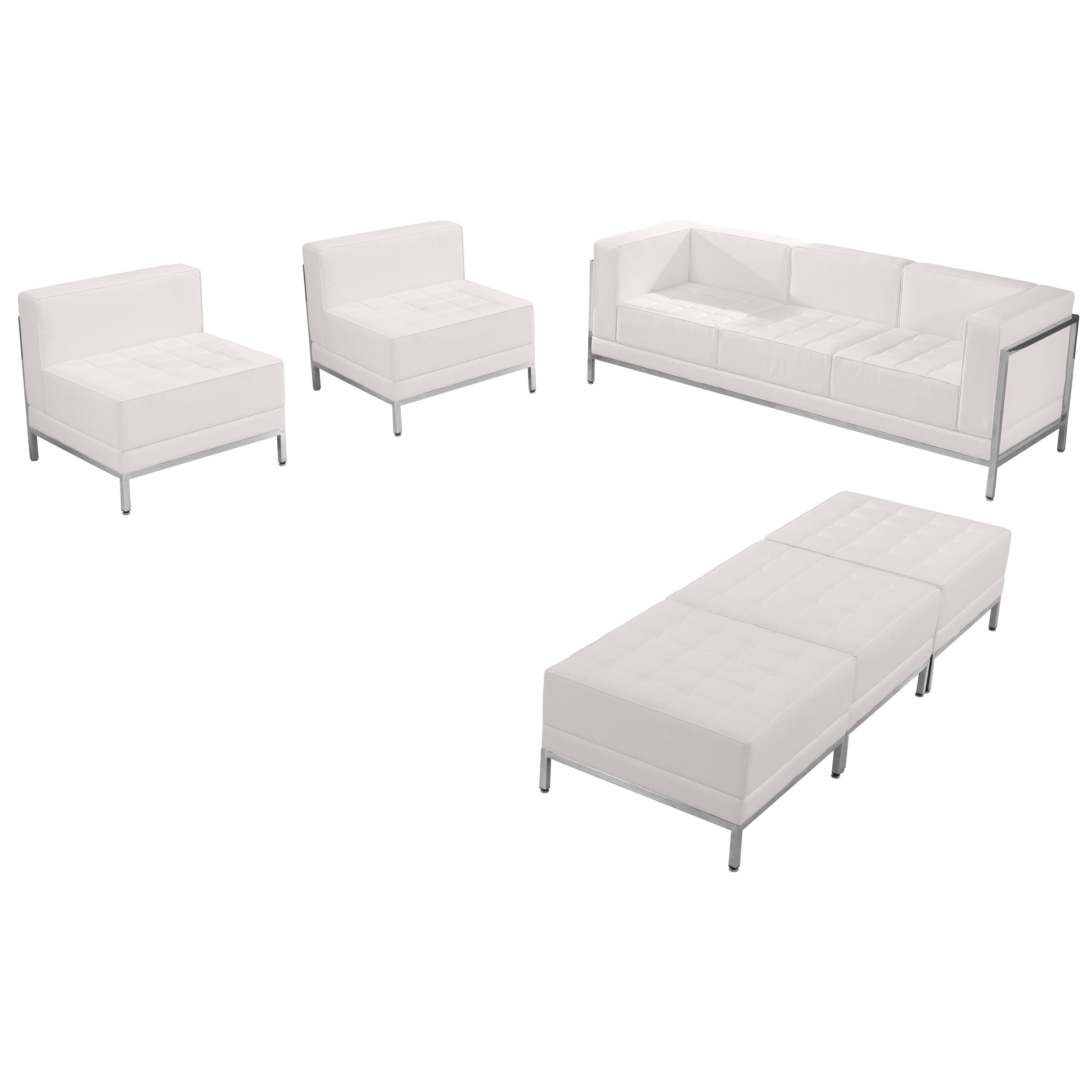 HERCULES Imagination Series Melrose White LeatherSoft Sofa, Chair & Ottoman Set with Ganging Clips