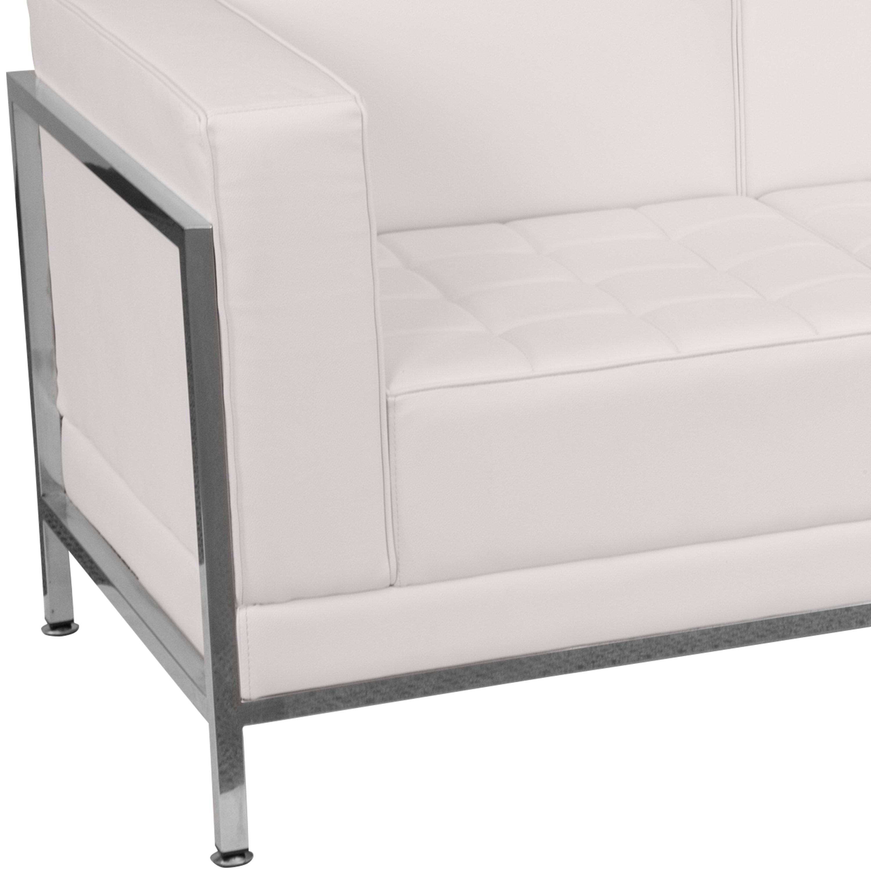 HERCULES Imagination Series Melrose White LeatherSoft Sofa, Chair & Ottoman Set with Ganging Clips