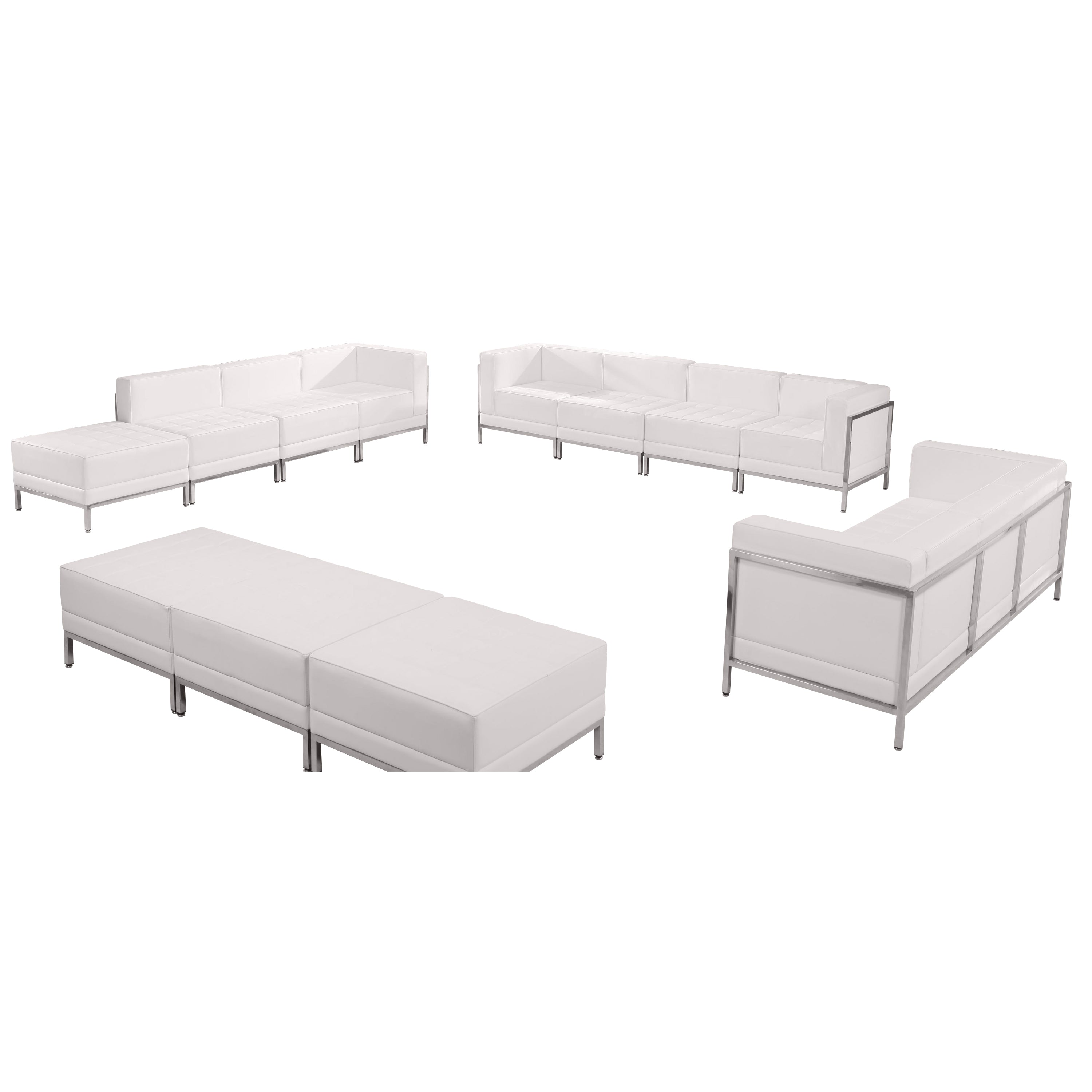 HERCULES Imagination Series Melrose White LeatherSoft Sofa, Lounge & Ottoman Set with Ganging Clips, 12 Pieces