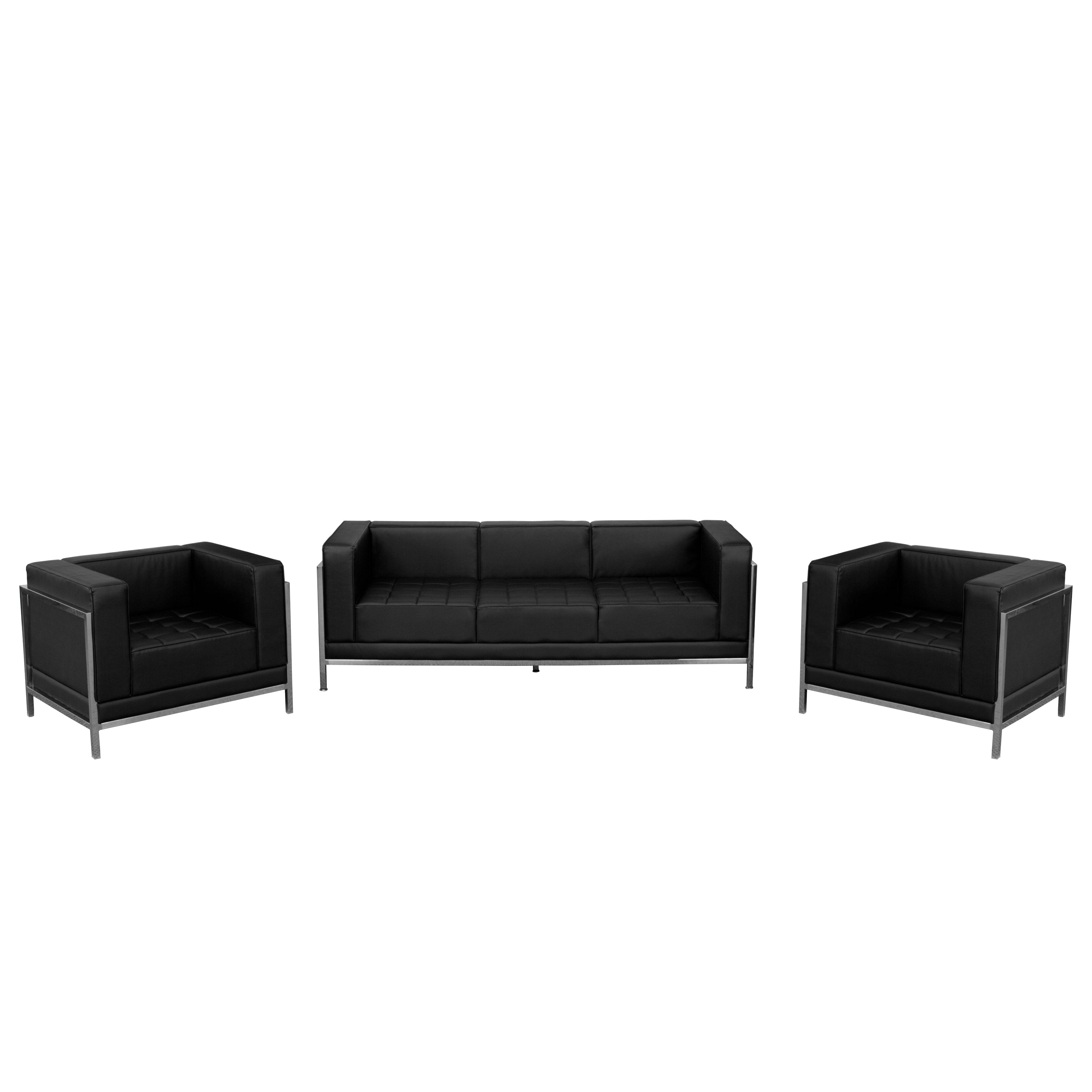 HERCULES Imagination Series Black LeatherSoft Sofa & Chair Set with Ganging Clips