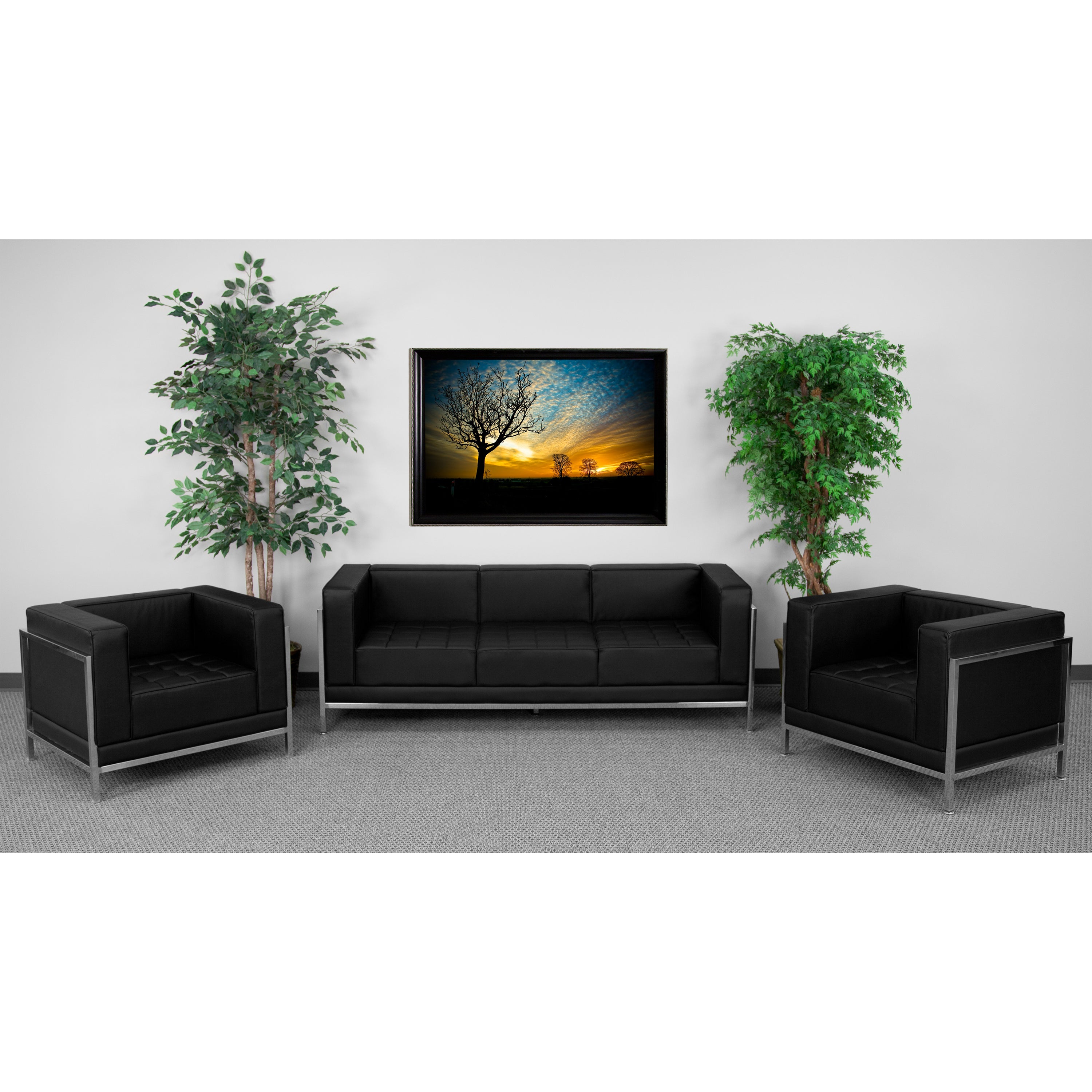 HERCULES Imagination Series Black LeatherSoft Sofa & Chair Set with Ganging Clips