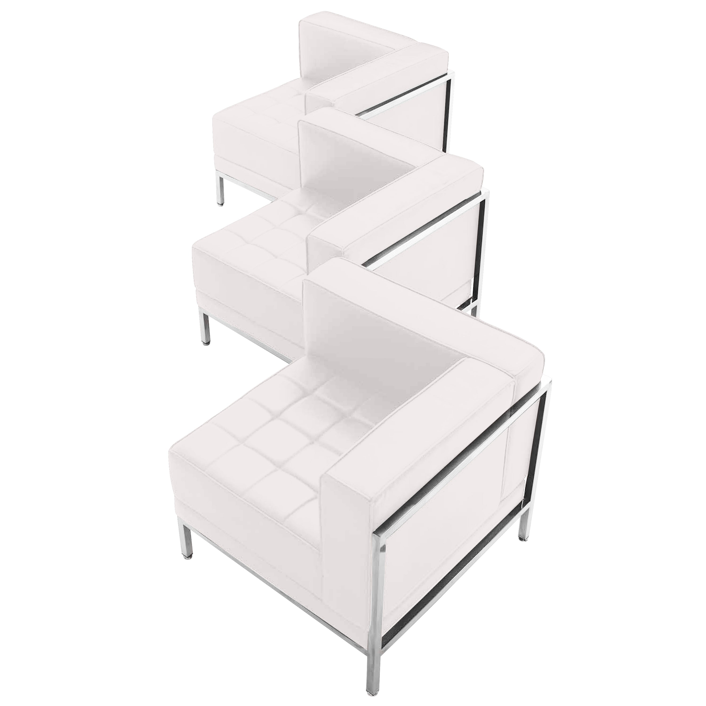 HERCULES Imagination Series Melrose White LeatherSoft 3 Piece Corner Chair Set with Ganging Clips