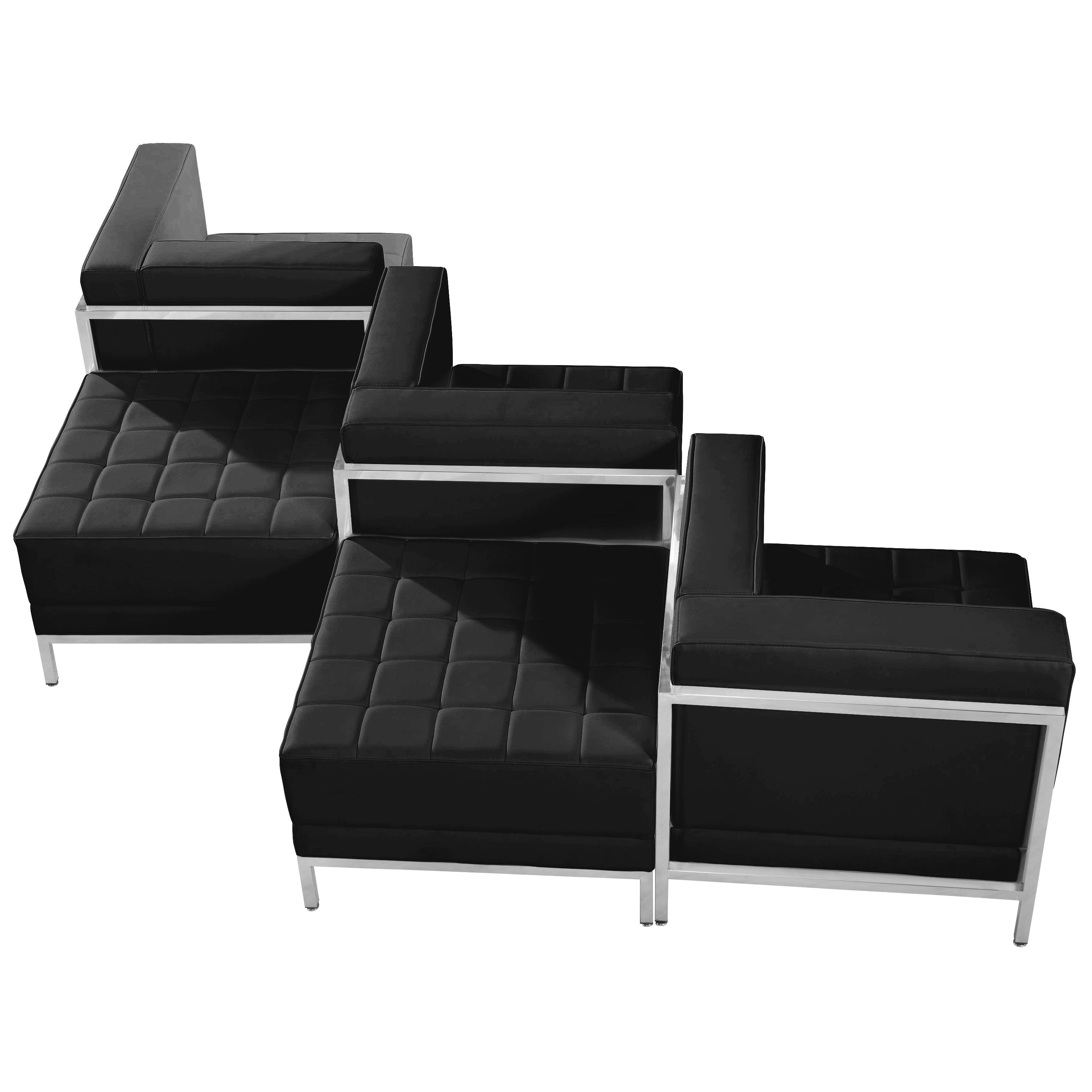 HERCULES Imagination Series Black LeatherSoft 5 Piece Chair & Ottoman Set with Ganging Clips