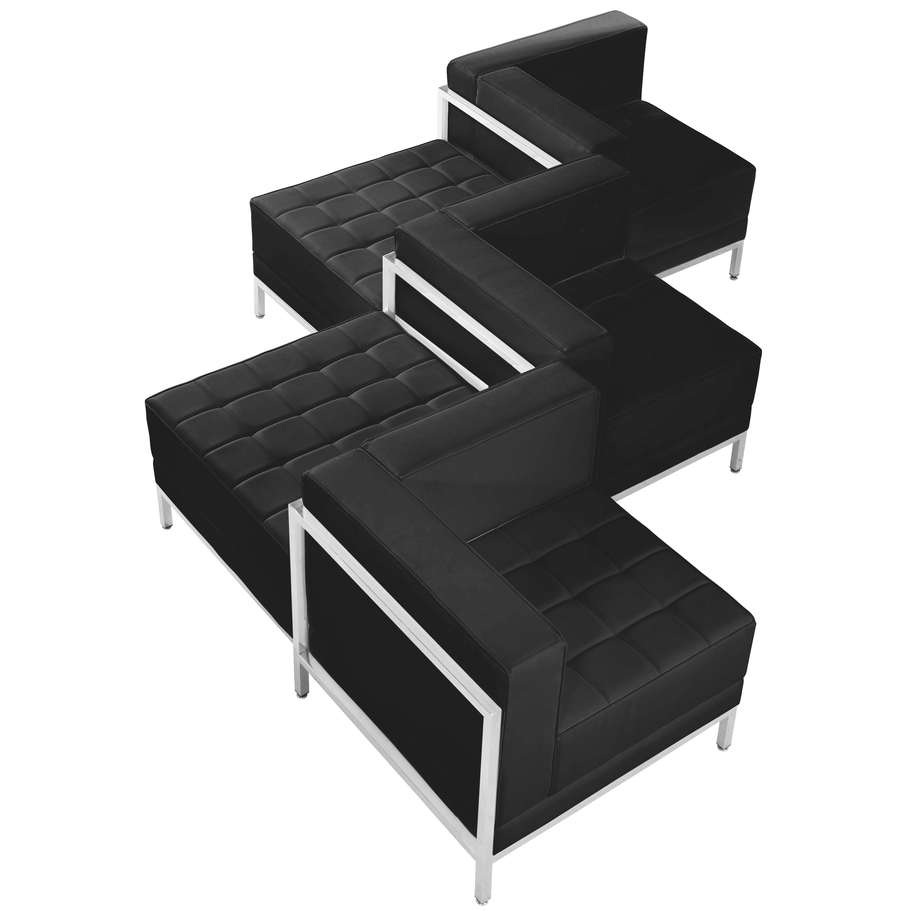 HERCULES Imagination Series Black LeatherSoft 5 Piece Chair & Ottoman Set with Ganging Clips