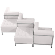 HERCULES Imagination Series Melrose White LeatherSoft 5 Piece Chair & Ottoman Set with Ganging Clips