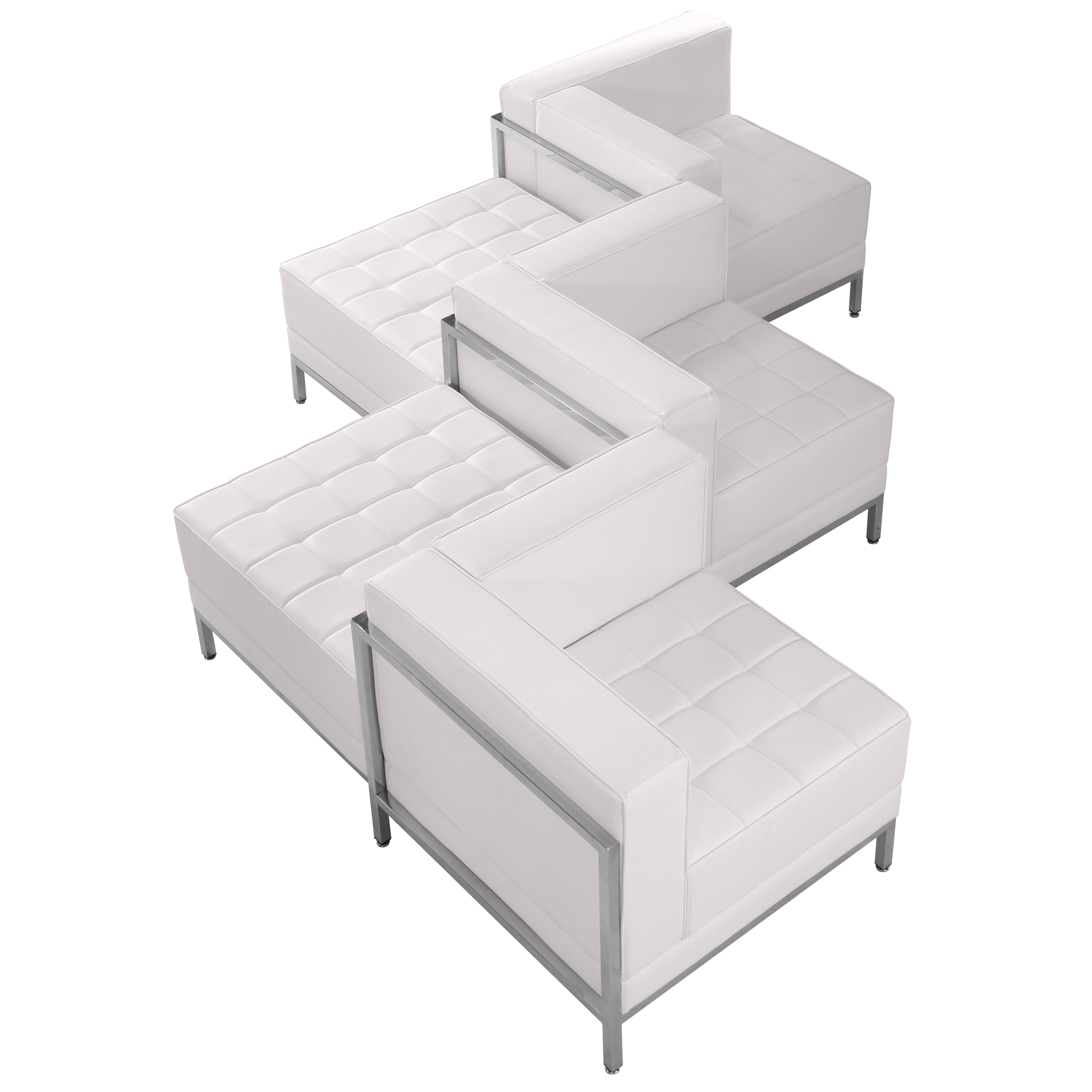 HERCULES Imagination Series Melrose White LeatherSoft 5 Piece Chair & Ottoman Set with Ganging Clips