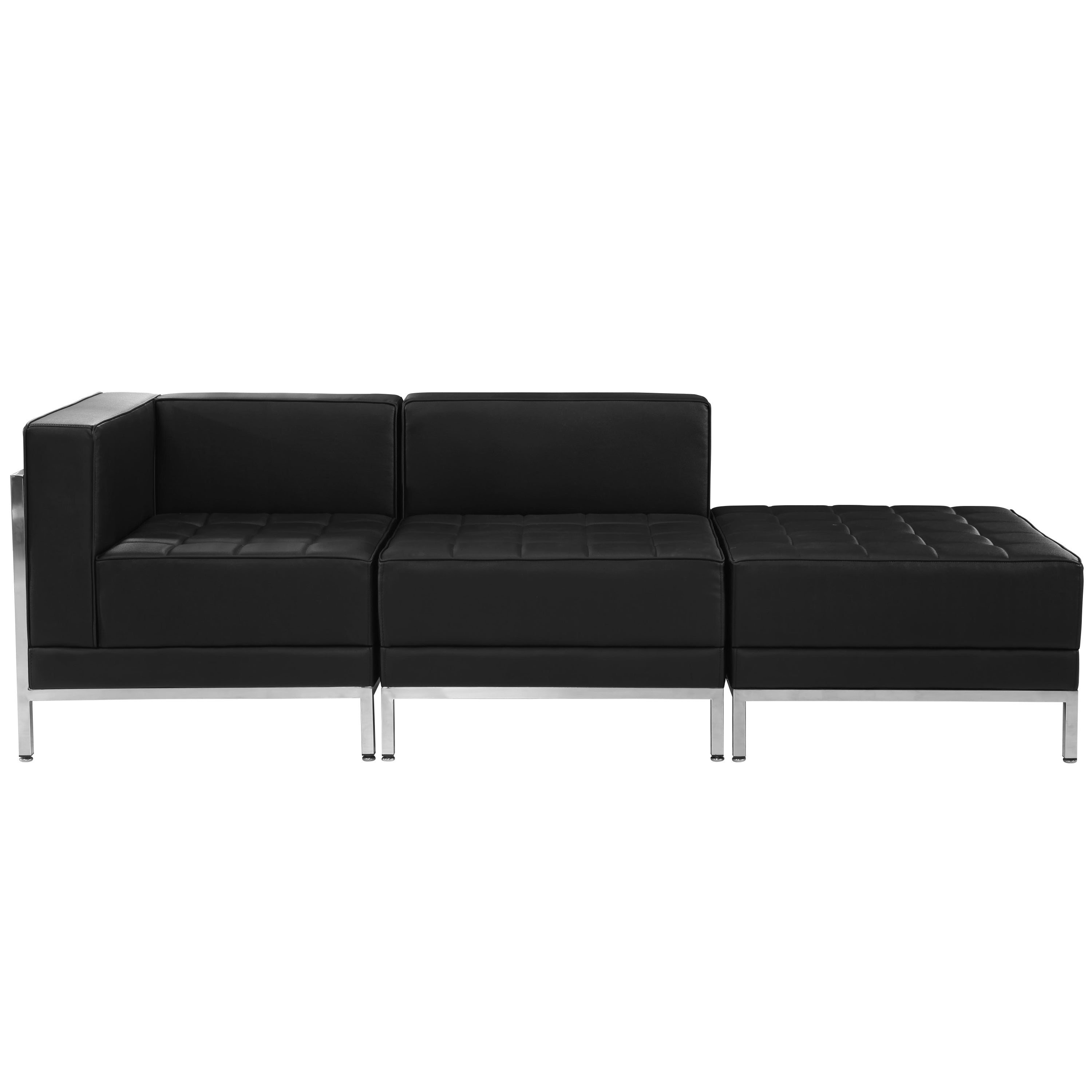 HERCULES Imagination Series Black LeatherSoft 3 Piece Chair & Ottoman Set with Ganging Clips