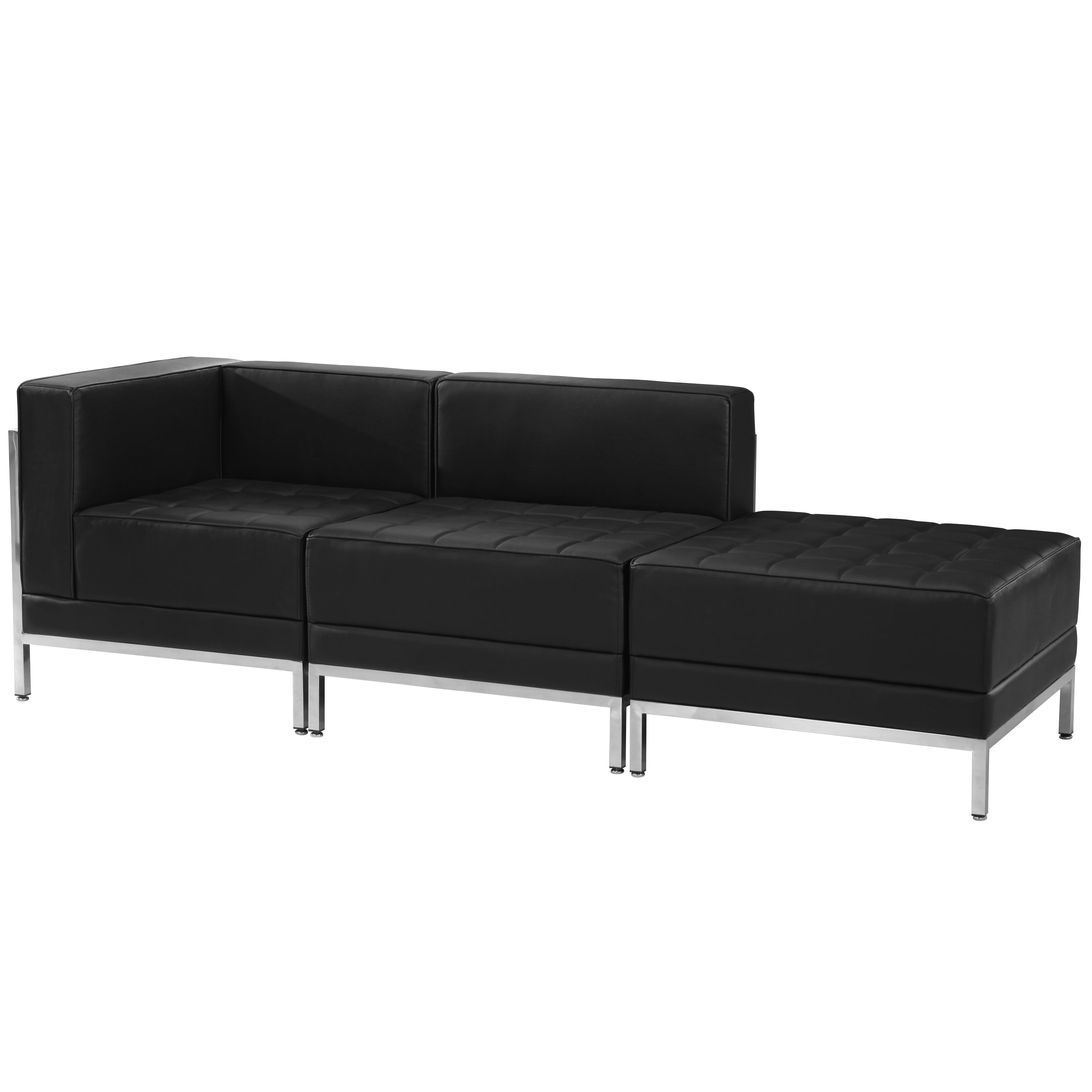 HERCULES Imagination Series Black LeatherSoft 3 Piece Chair & Ottoman Set with Ganging Clips