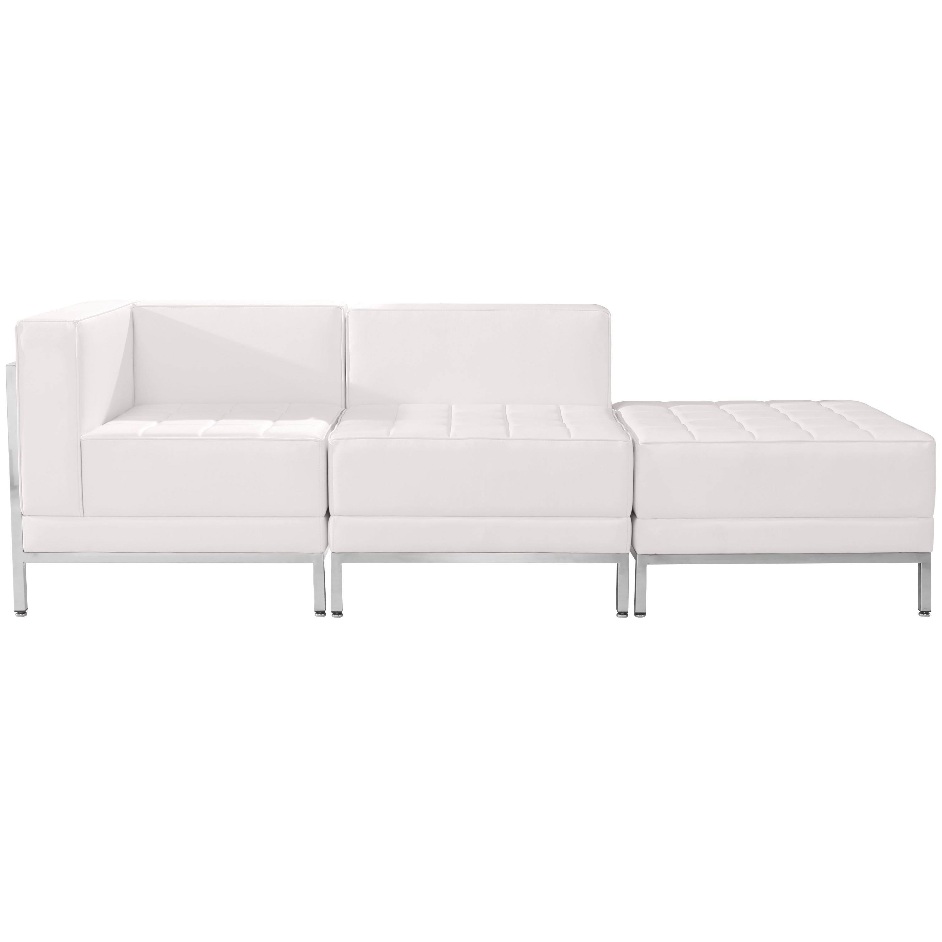 HERCULES Imagination Series Melrose White LeatherSoft 3 Piece Chair & Ottoman Set with Ganging Clips
