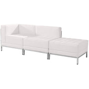 HERCULES Imagination Series Melrose White LeatherSoft 3 Piece Chair & Ottoman Set with Ganging Clips