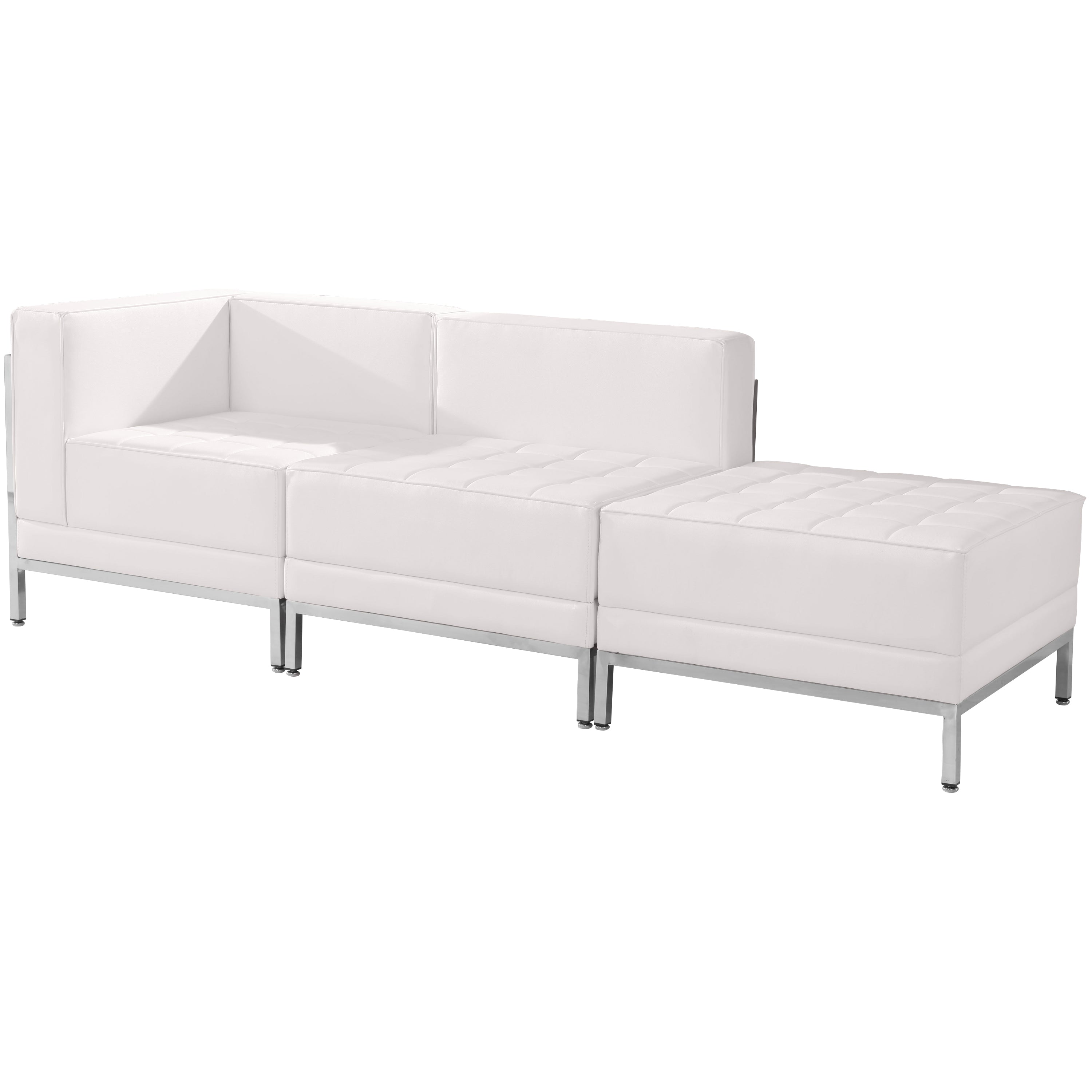 HERCULES Imagination Series Melrose White LeatherSoft 3 Piece Chair & Ottoman Set with Ganging Clips
