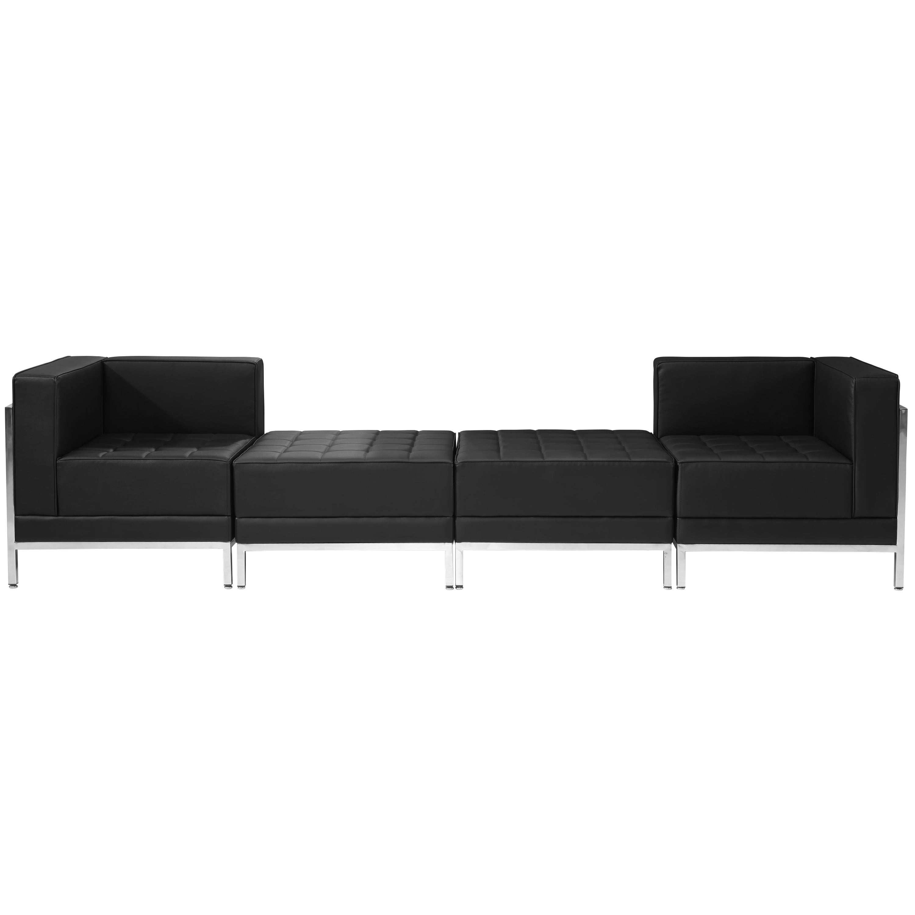 HERCULES Imagination Series Black LeatherSoft 4 Piece Chair & Ottoman Set with Ganging Clips
