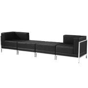 HERCULES Imagination Series Black LeatherSoft 4 Piece Chair & Ottoman Set with Ganging Clips