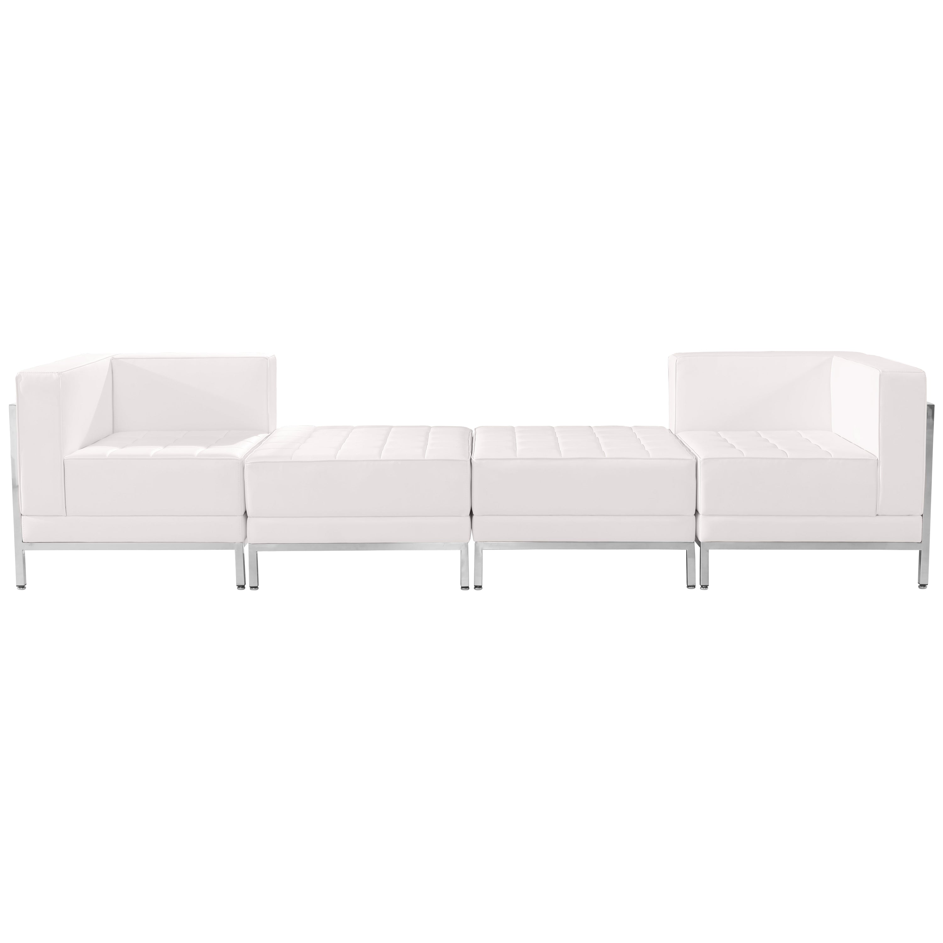 HERCULES Imagination Series Melrose White LeatherSoft 4 Piece Chair & Ottoman Set with Ganging Clips
