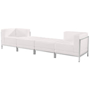 HERCULES Imagination Series Melrose White LeatherSoft 4 Piece Chair & Ottoman Set with Ganging Clips