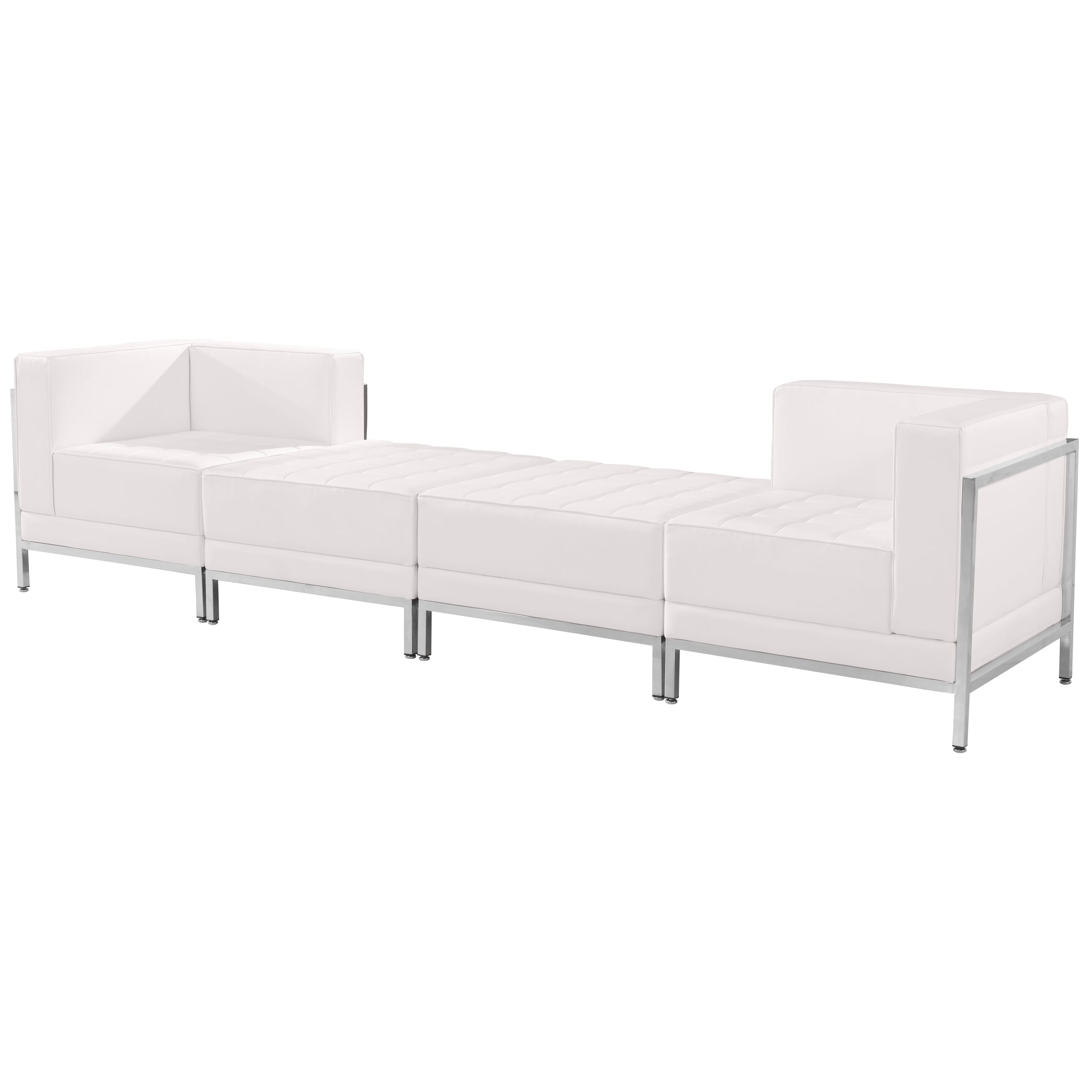 HERCULES Imagination Series Melrose White LeatherSoft 4 Piece Chair & Ottoman Set with Ganging Clips