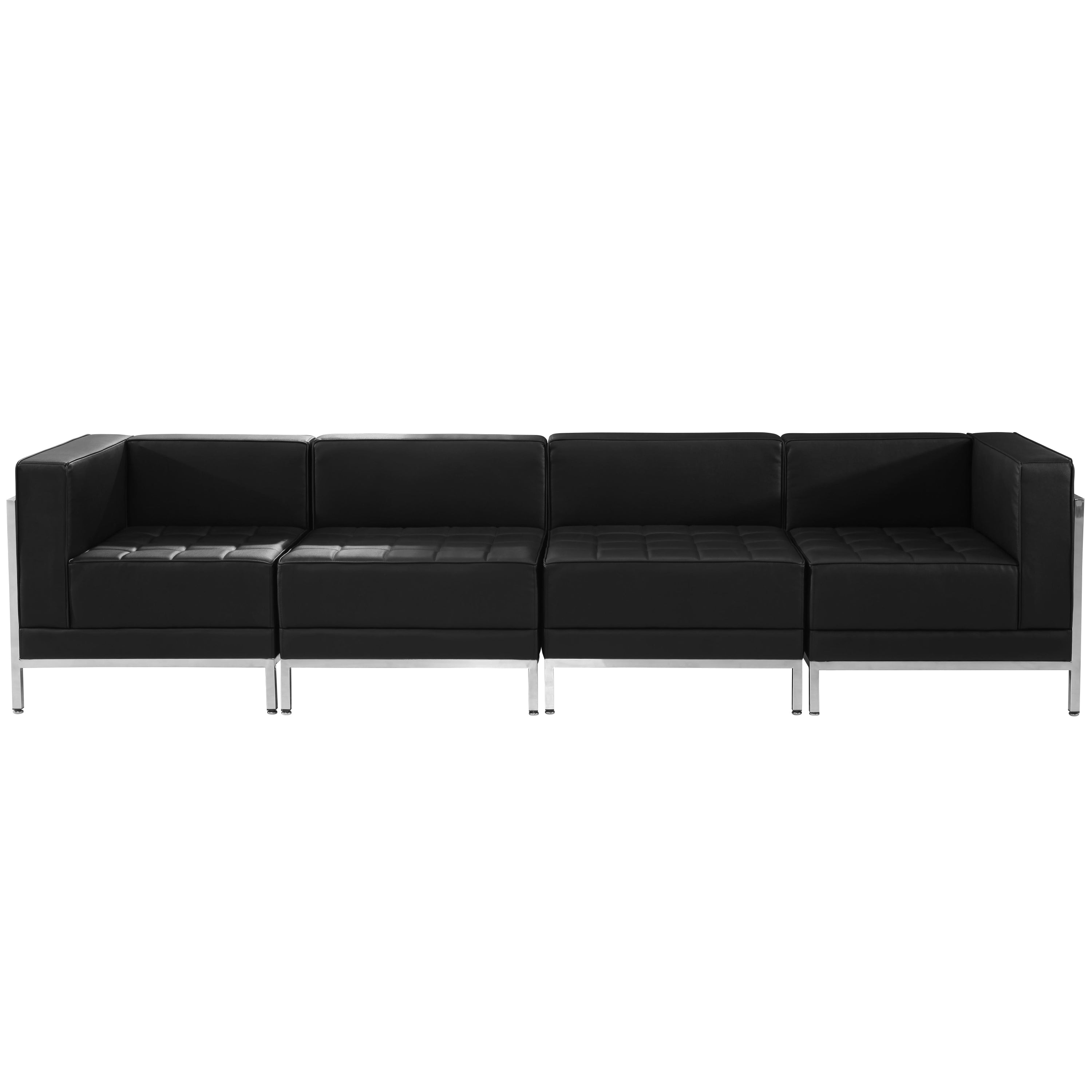 HERCULES Imagination Series Black LeatherSoft 4 Piece Lounge Set with Ganging Clips