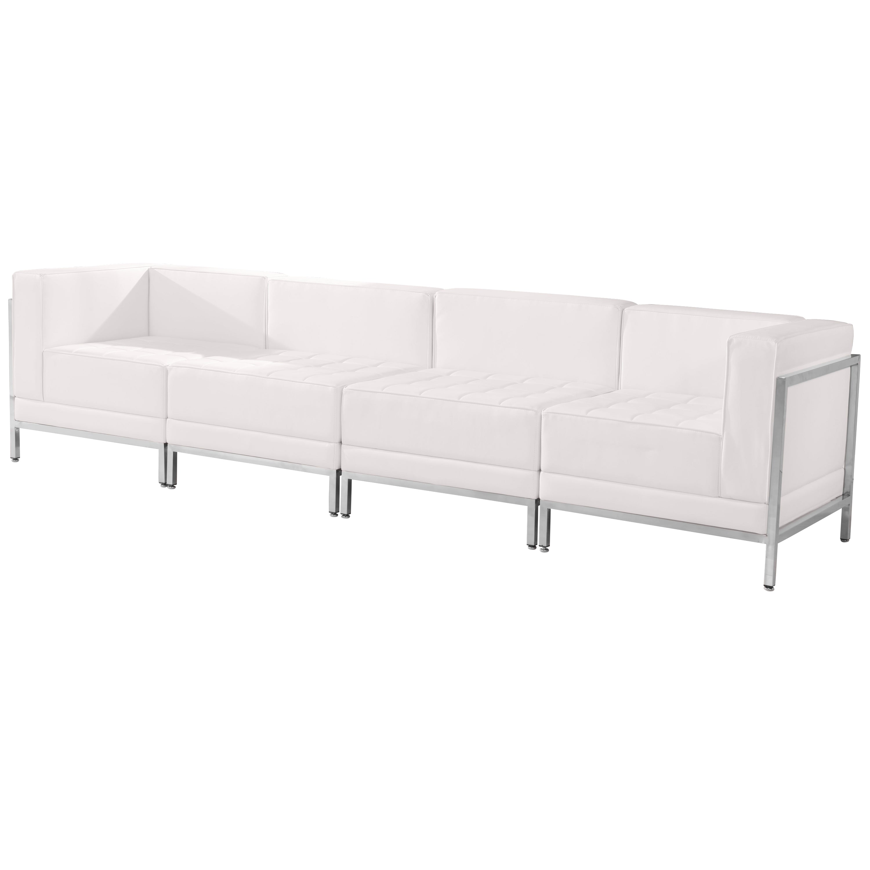 HERCULES Imagination Series Melrose White LeatherSoft 4 Piece Lounge Set with Ganging Clips