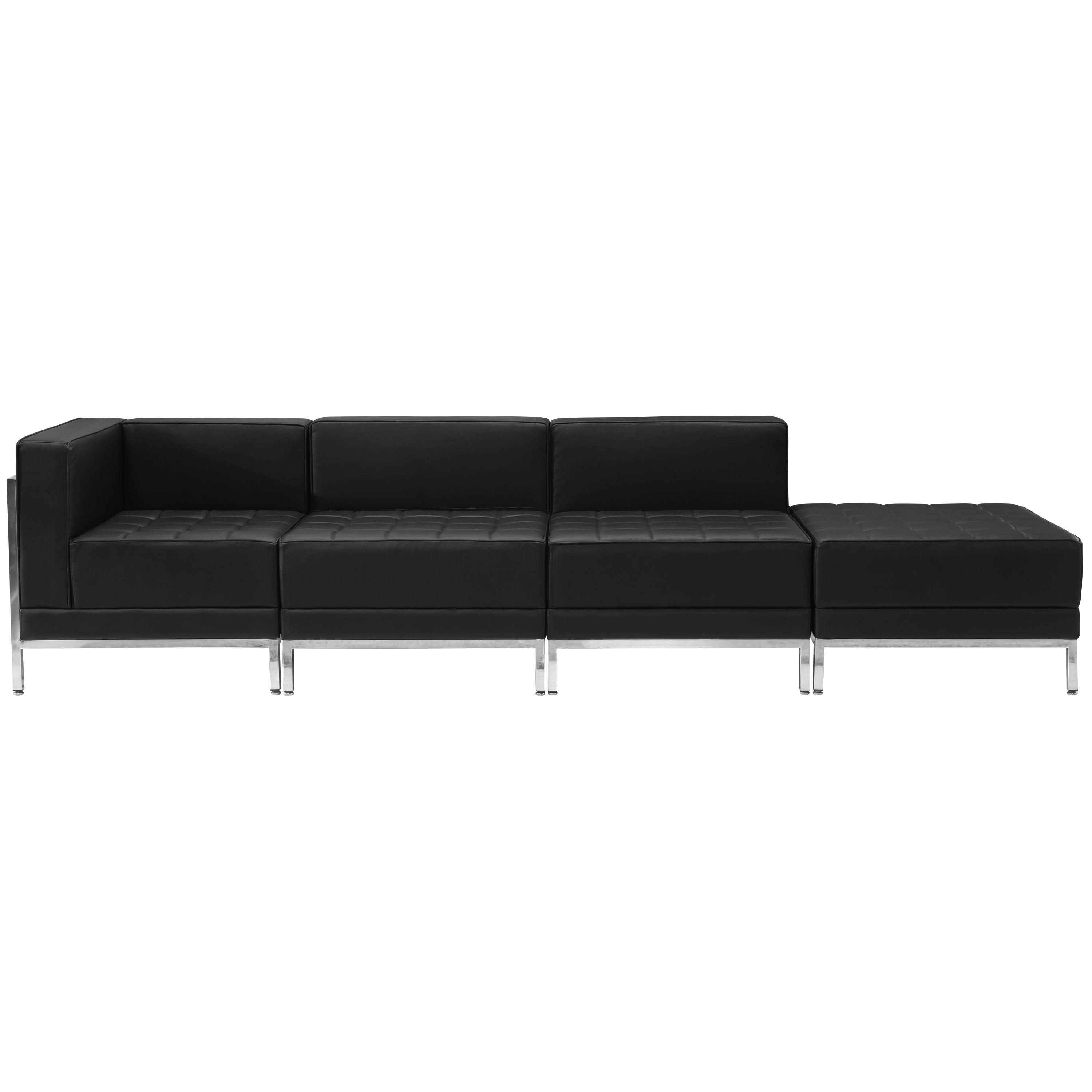 HERCULES Imagination Series Black LeatherSoft 4 Piece Chair & Ottoman Set with Ganging Clips