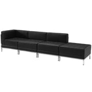 HERCULES Imagination Series Black LeatherSoft 4 Piece Chair & Ottoman Set with Ganging Clips