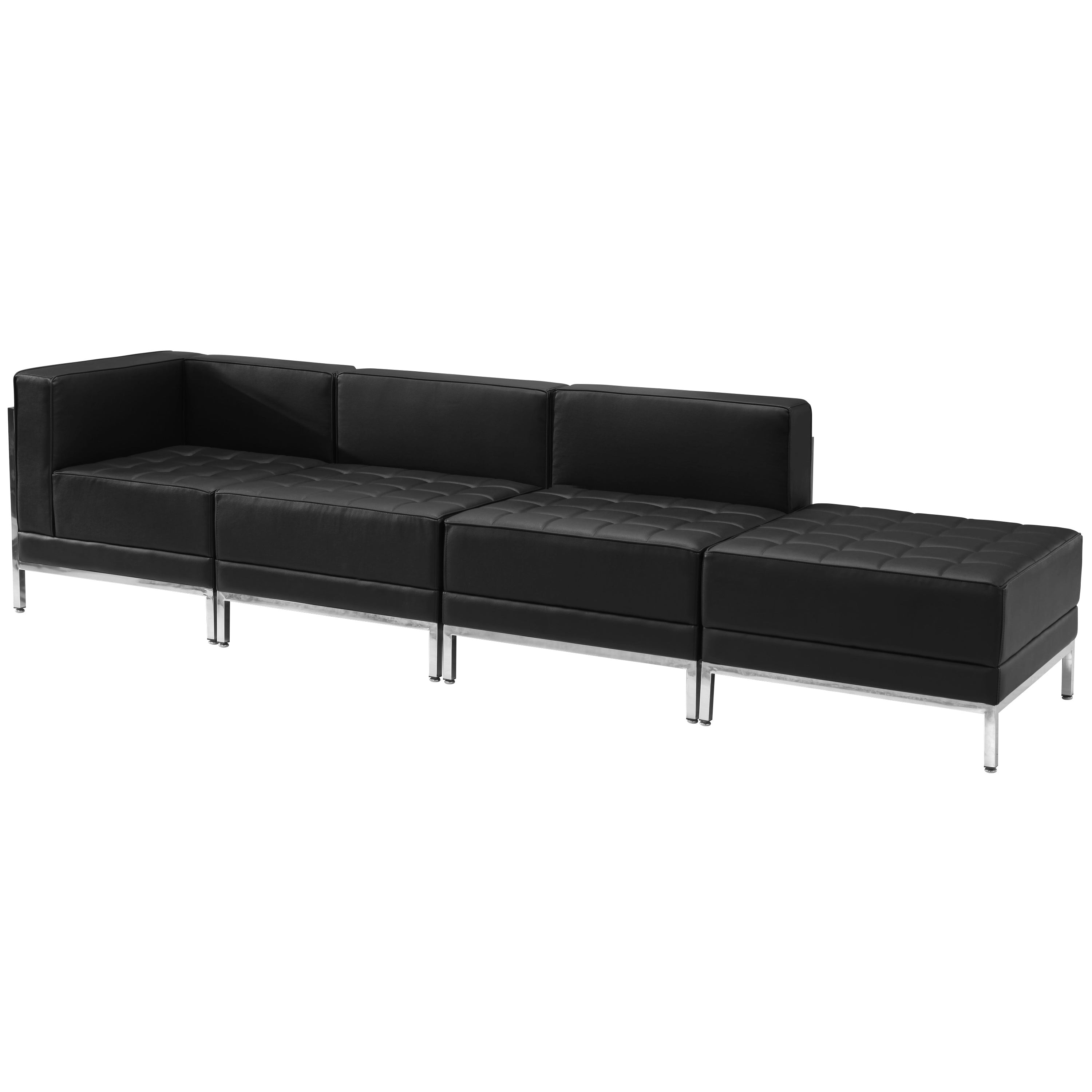 HERCULES Imagination Series Black LeatherSoft 4 Piece Chair & Ottoman Set with Ganging Clips
