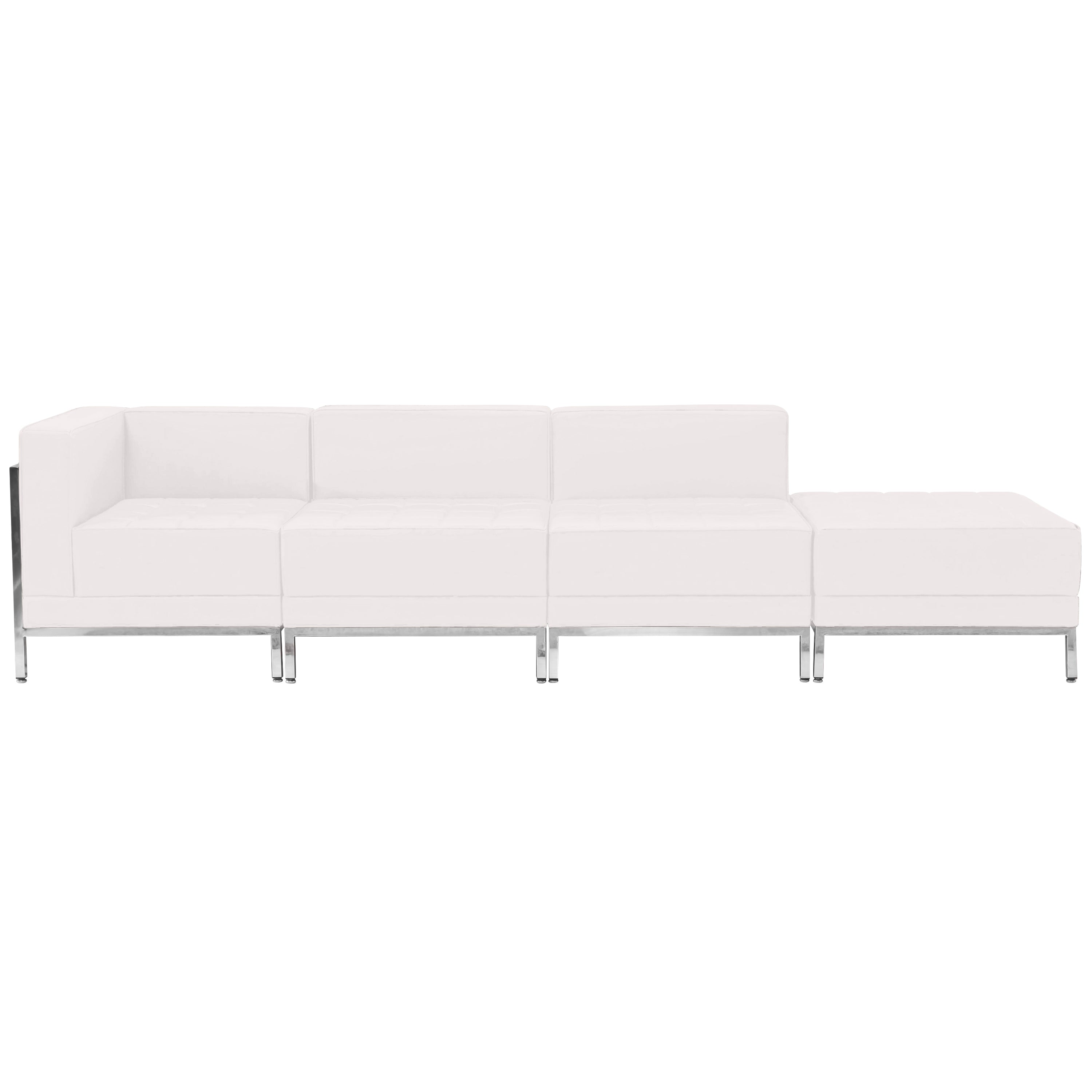 HERCULES Imagination Series Melrose White LeatherSoft 4 Piece Chair & Ottoman Set with Ganging Clips