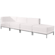 HERCULES Imagination Series Melrose White LeatherSoft 4 Piece Chair & Ottoman Set with Ganging Clips