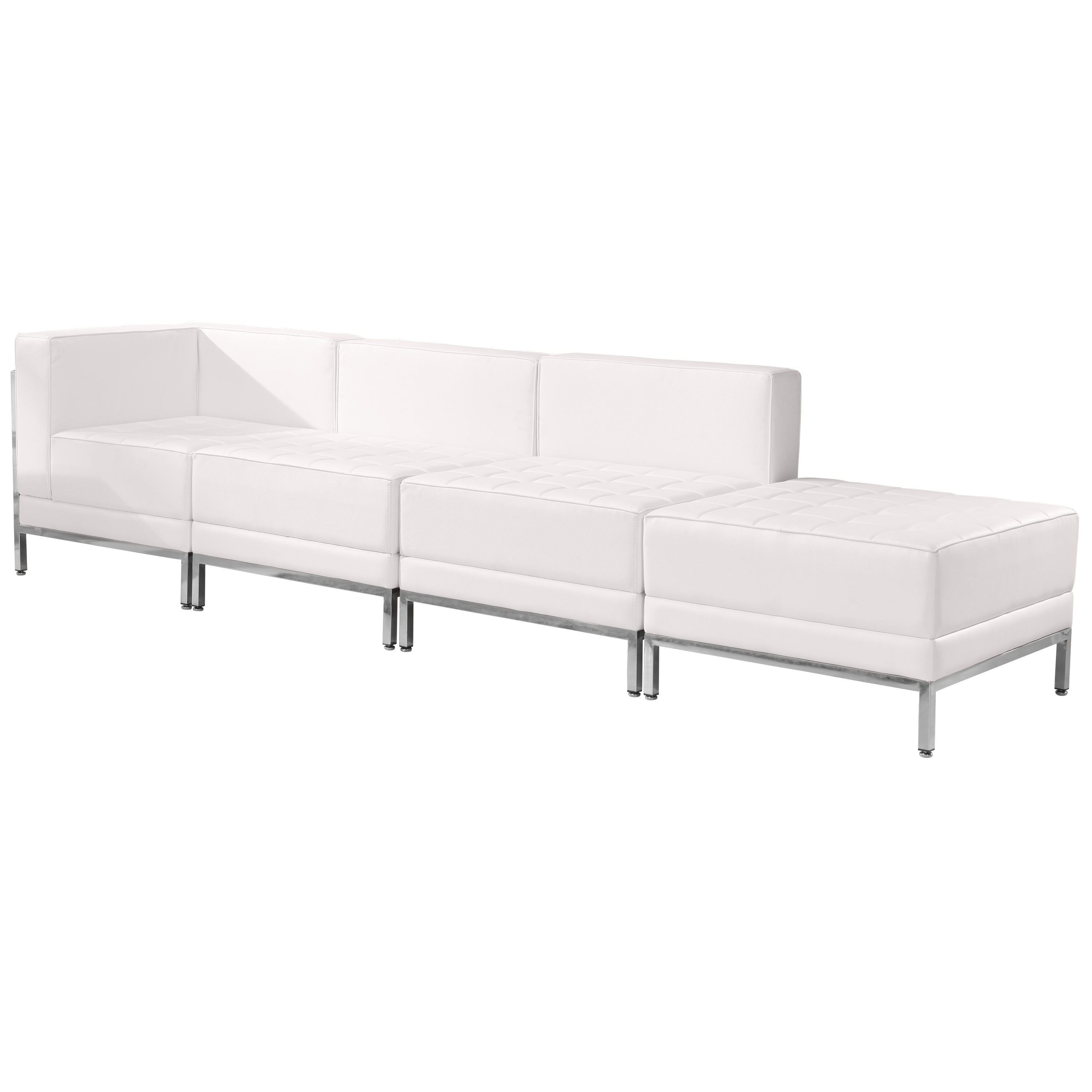 HERCULES Imagination Series Melrose White LeatherSoft 4 Piece Chair & Ottoman Set with Ganging Clips