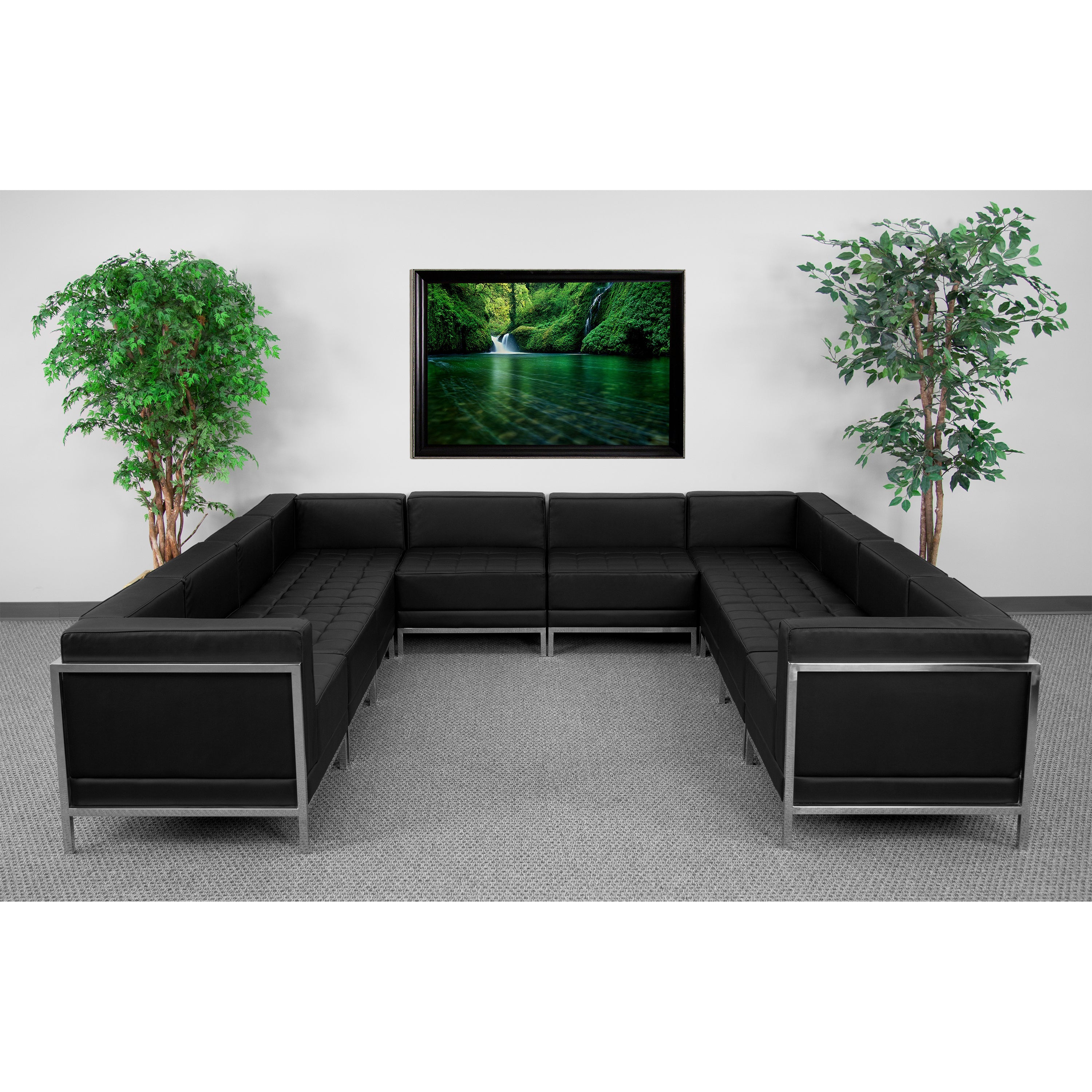 HERCULES Imagination Series Black LeatherSoft U-Shape Sectional Configuration with Ganging Clips, 10 Pieces
